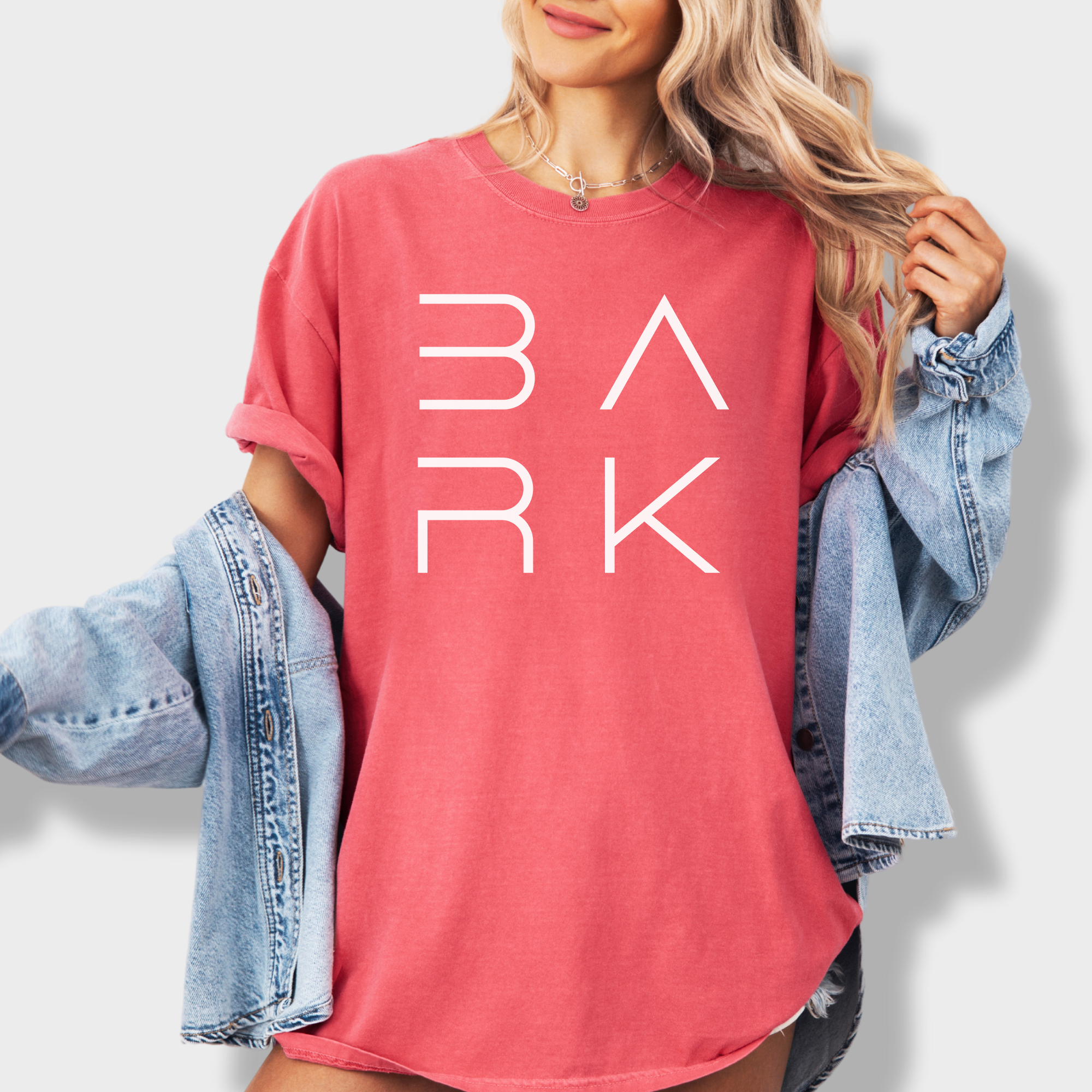 Minimalist BARK Modern Text Design Dog Text Comfort Colors T-Shirt in Watermelon-Fetch N Found