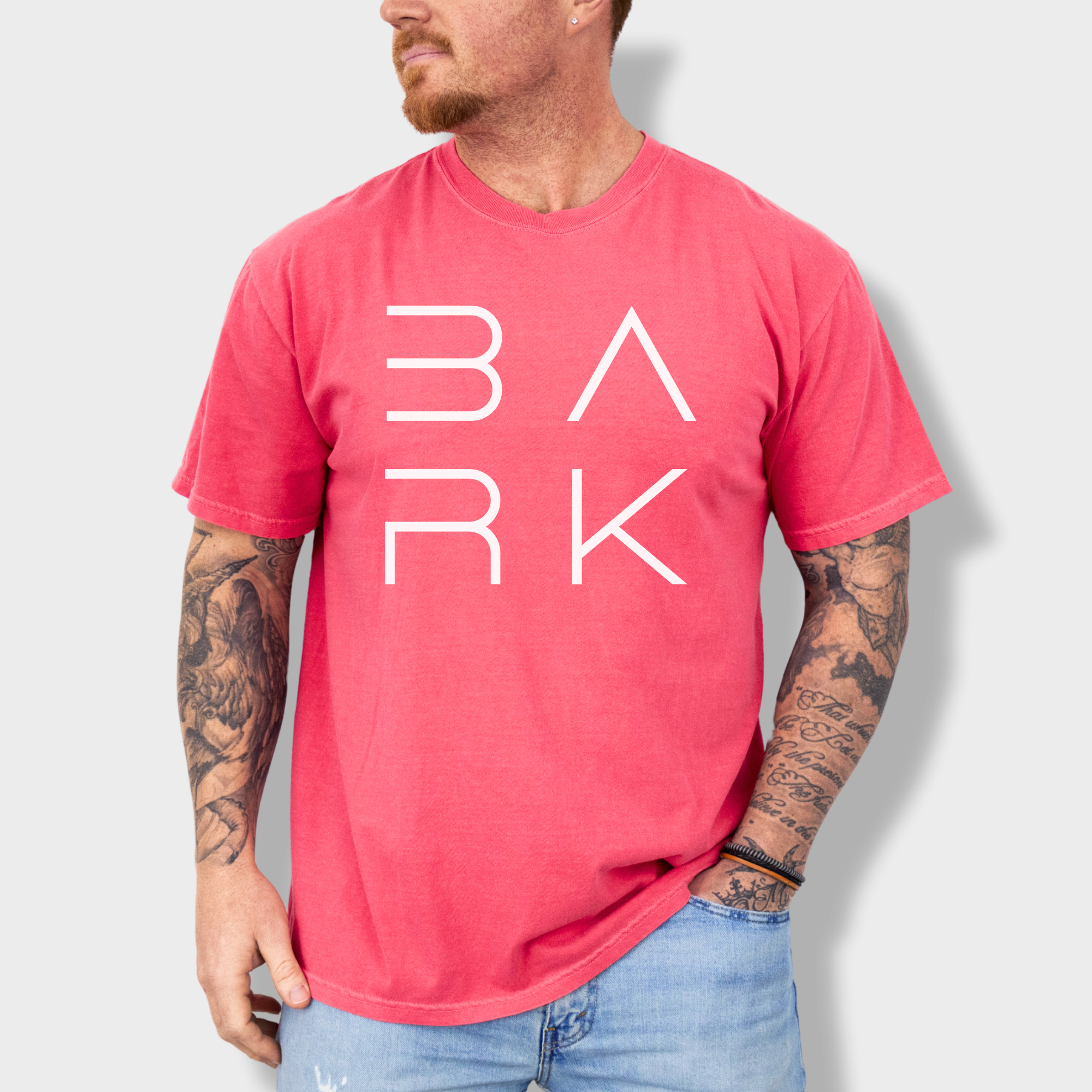 Minimalist BARK Modern Text Design Dog Text Comfort Colors T-Shirt in Watermelon-Fetch N Found