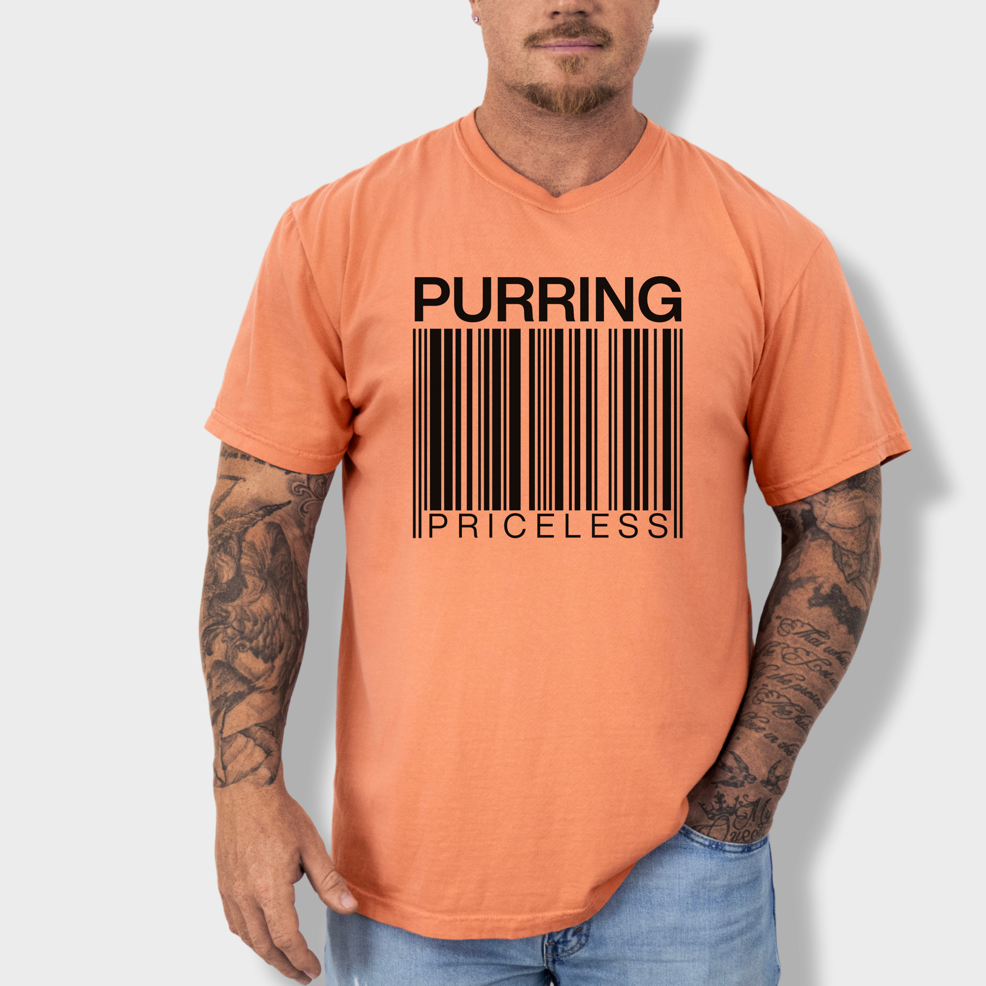 Modern Purring is Priceless Barcode Cat Graphic Comfort Colors T-Shirt in Terracotta-Fetch N Found