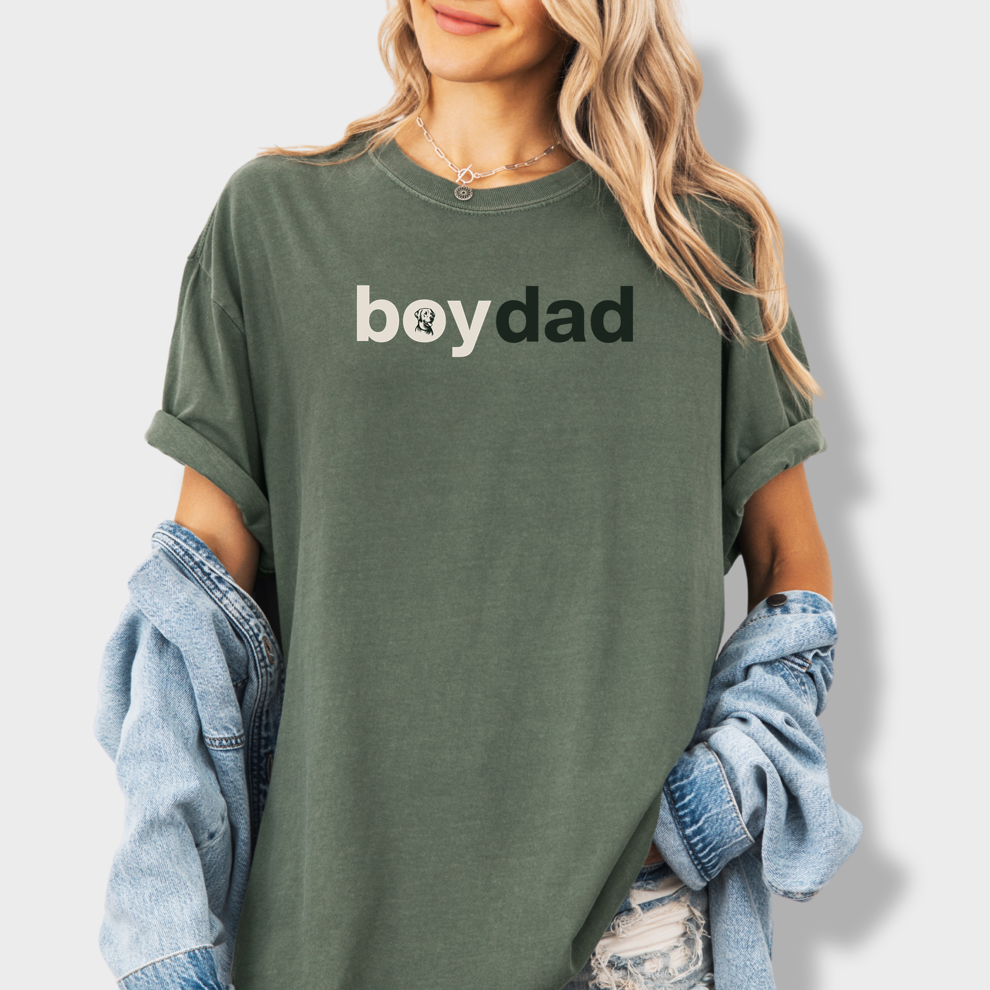 Artistic Boy Dog Dad Dog Text Comfort Colors T-Shirt in Moss-Fetch N Found