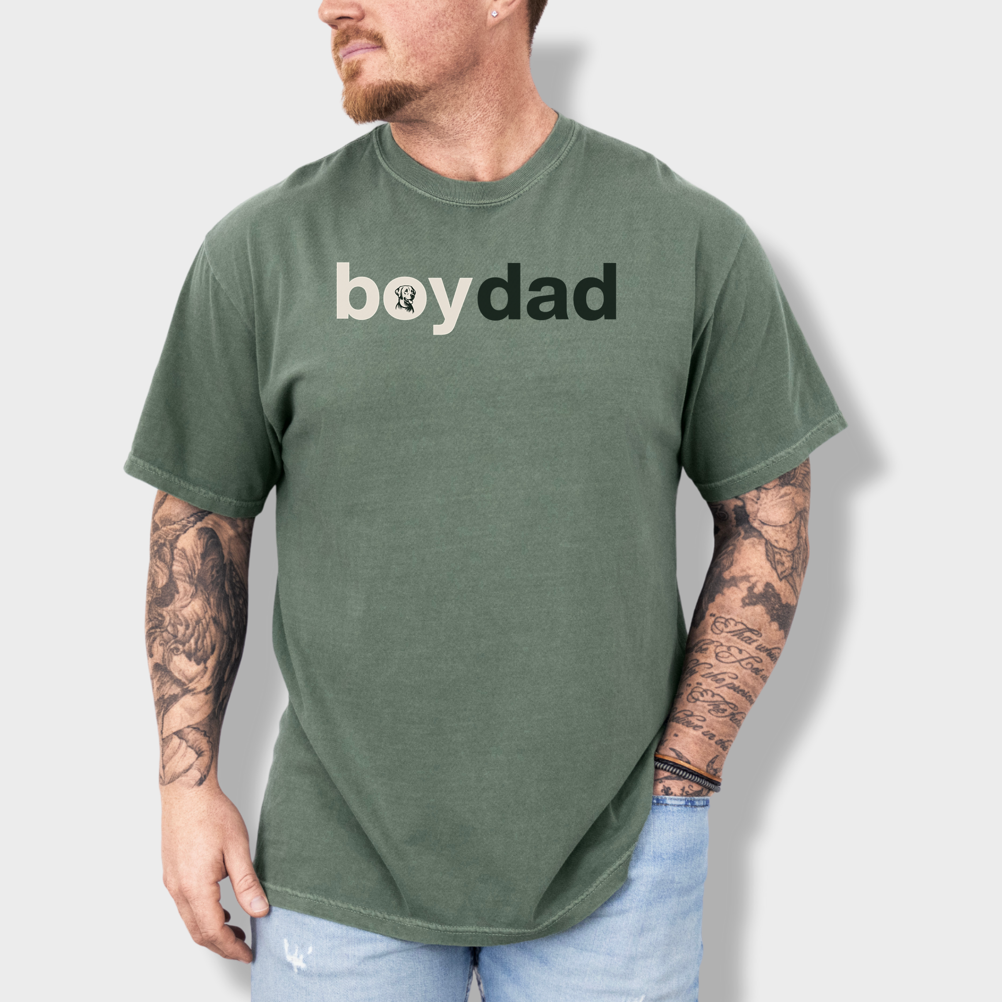 Artistic Boy Dog Dad Dog Text Comfort Colors T-Shirt in Moss-Fetch N Found
