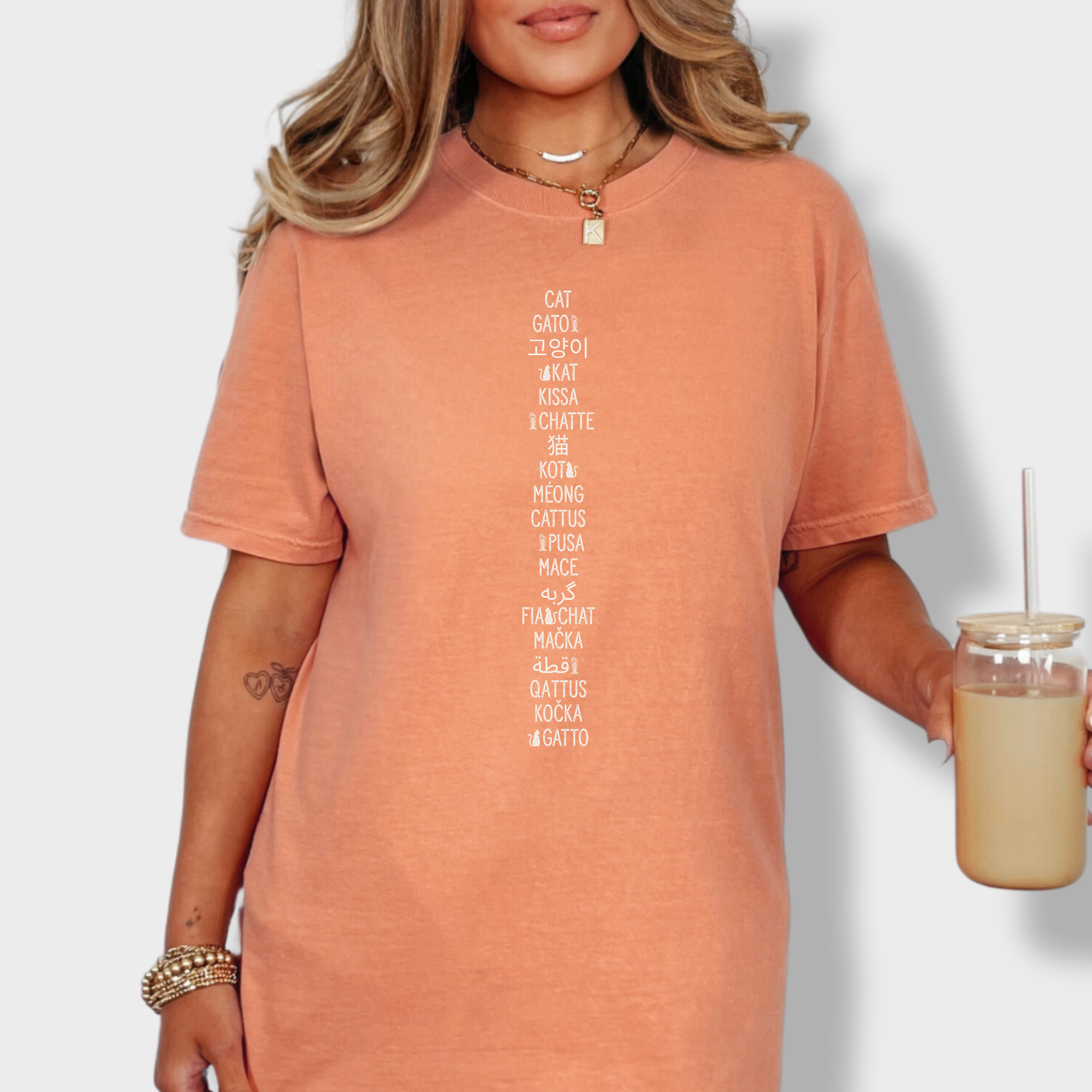 Minimalist CAT In Many Languages Cat Text Comfort Colors T-Shirt in Terracotta-T-Shirt-Terracotta-Fetch N Found