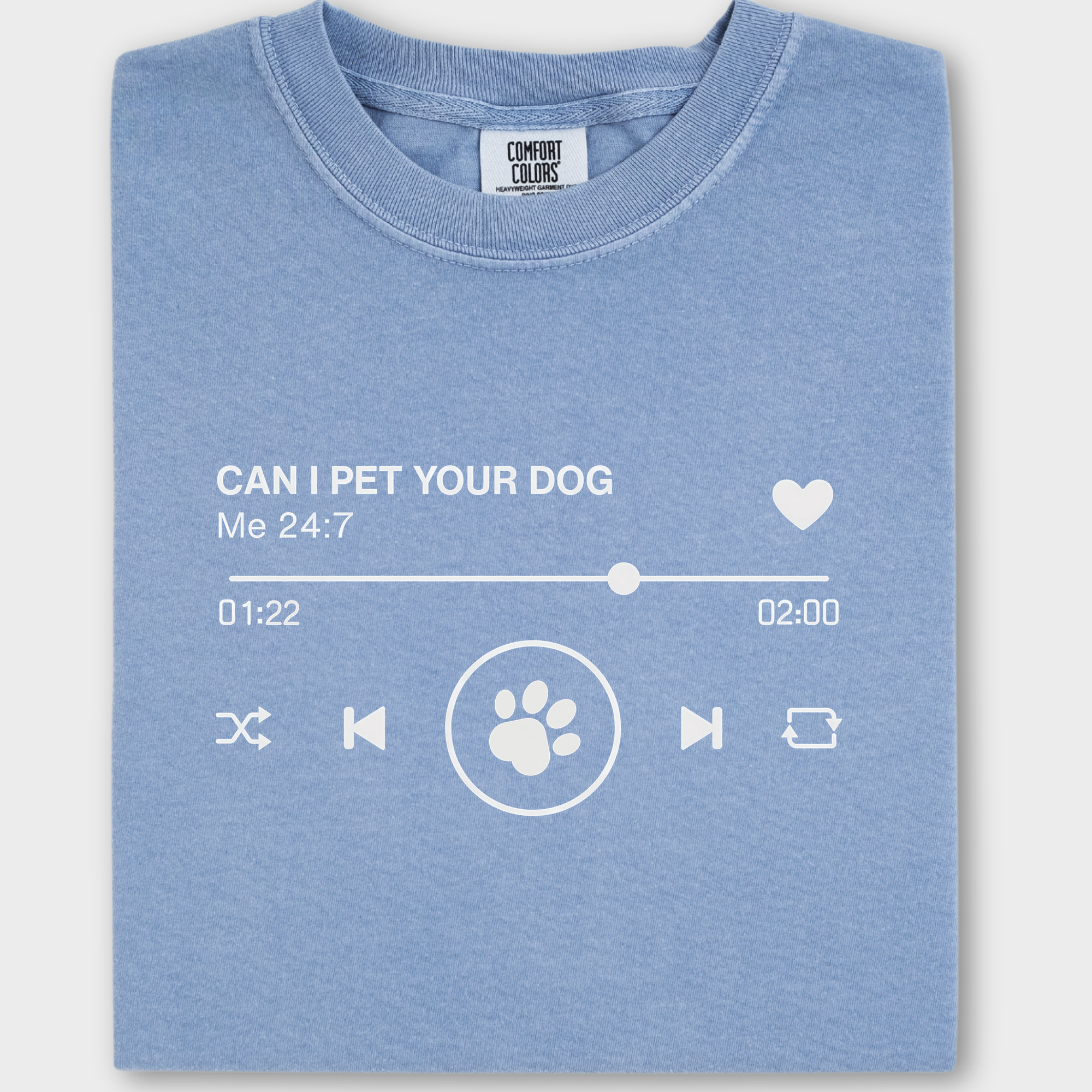 Minimalist Can I Pet Your Dog Digital Player Dog Graphic Comfort Colors T-Shirt in Washed Denim-T-Shirt-Washed Denim-Fetch N Found