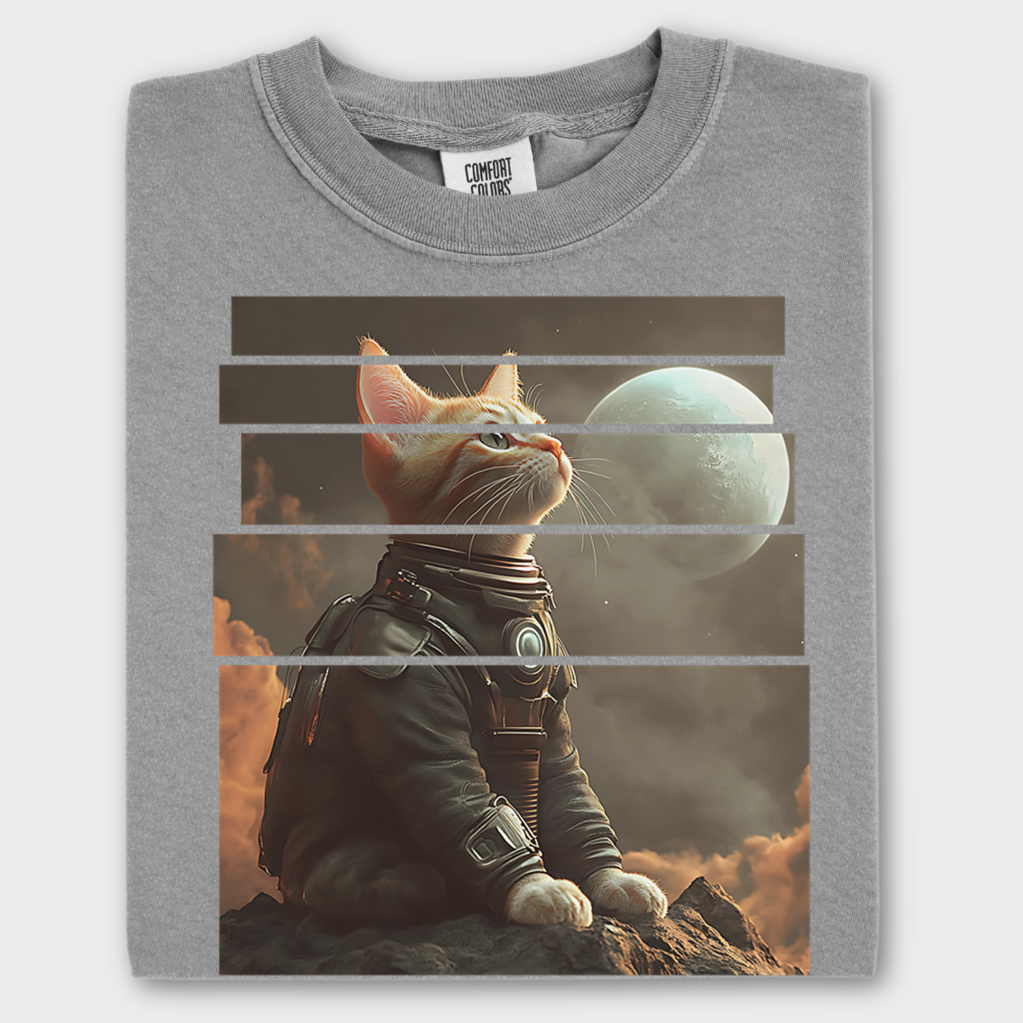 Vintage Cute Cat In Space Graphic T-Shirt in Grey-Fetch N Found
