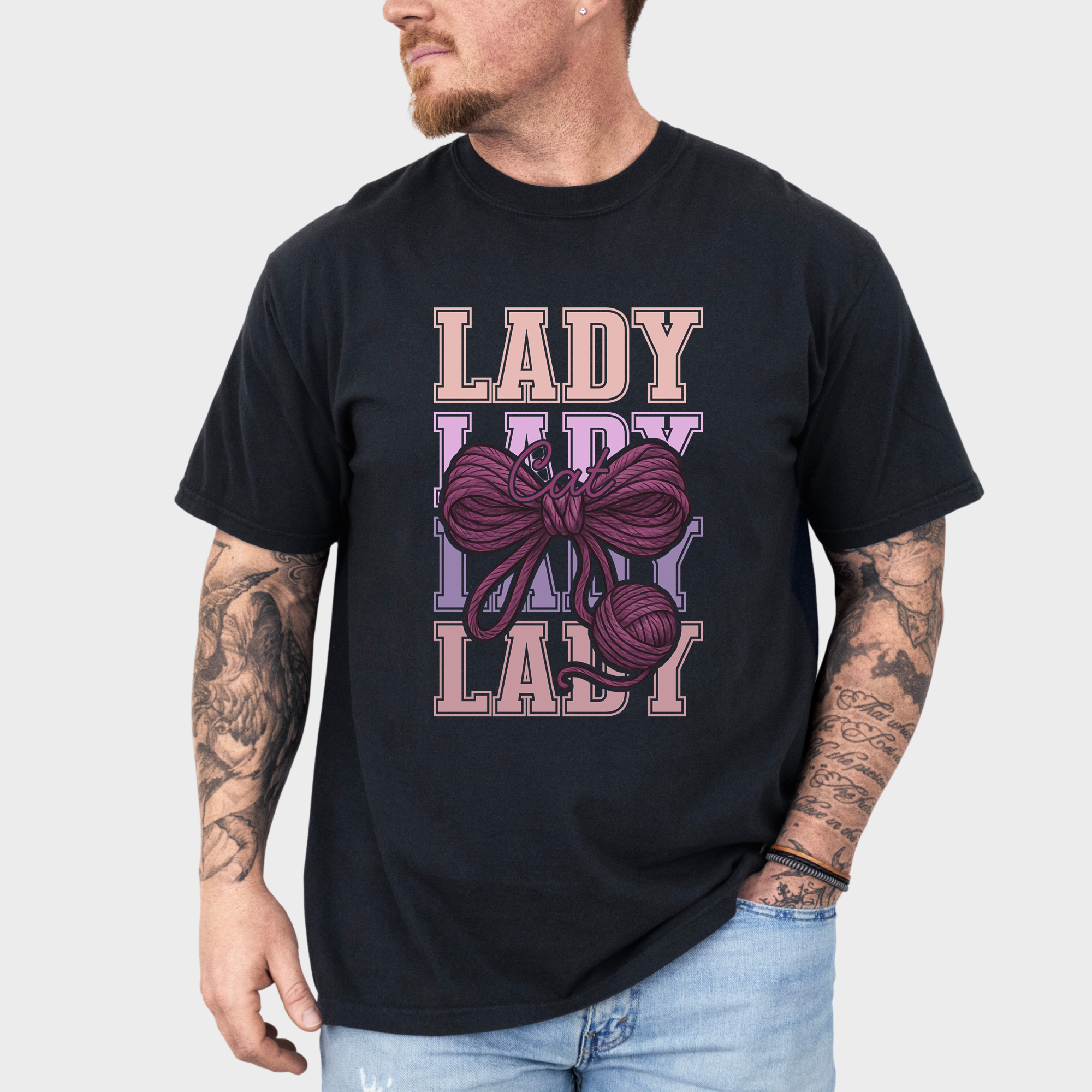 Retro Cat LADY Yarn Bow Cat Bow Comfort Colors T-Shirt in Black-Fetch N Found