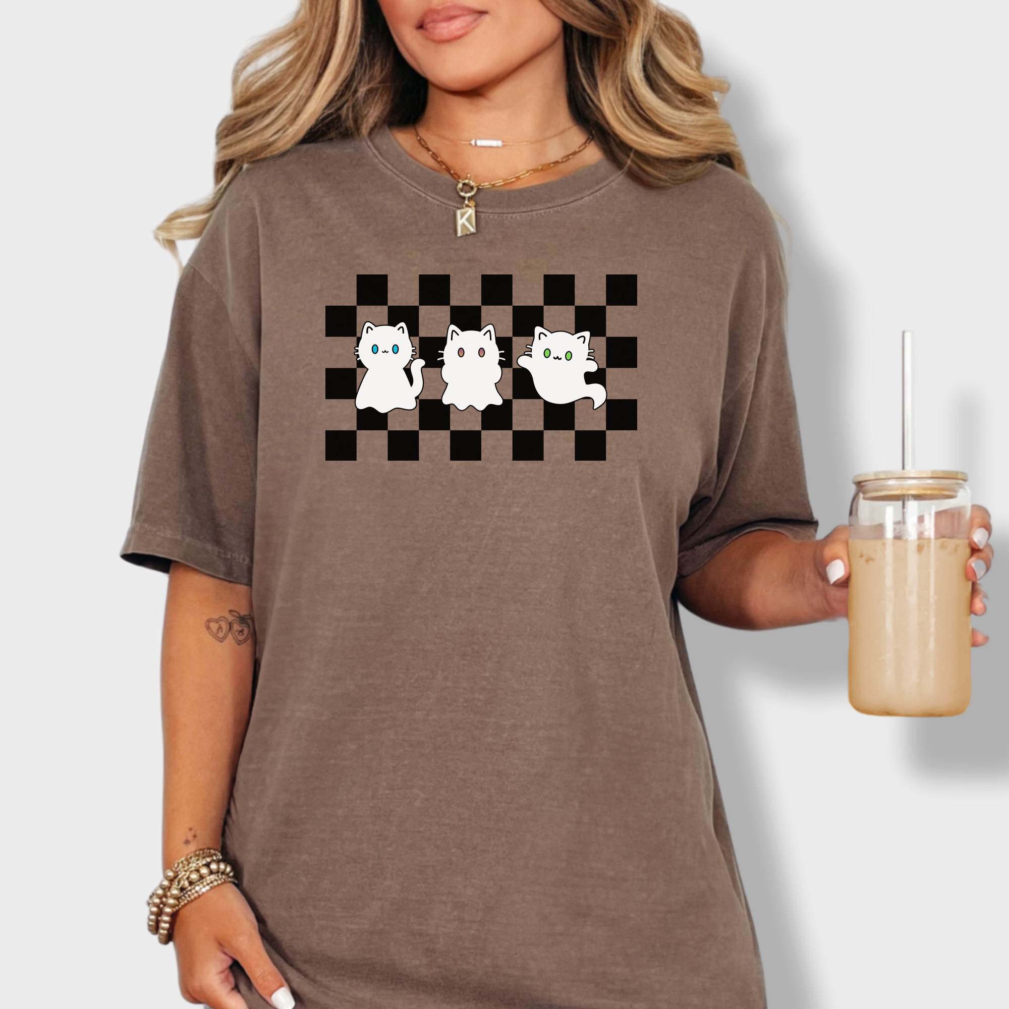 Minimalist Friendly Cat Ghosts Cat Graphic Comfort Colors T-Shirt in Espresso-T-Shirt-Espresso-Fetch N Found