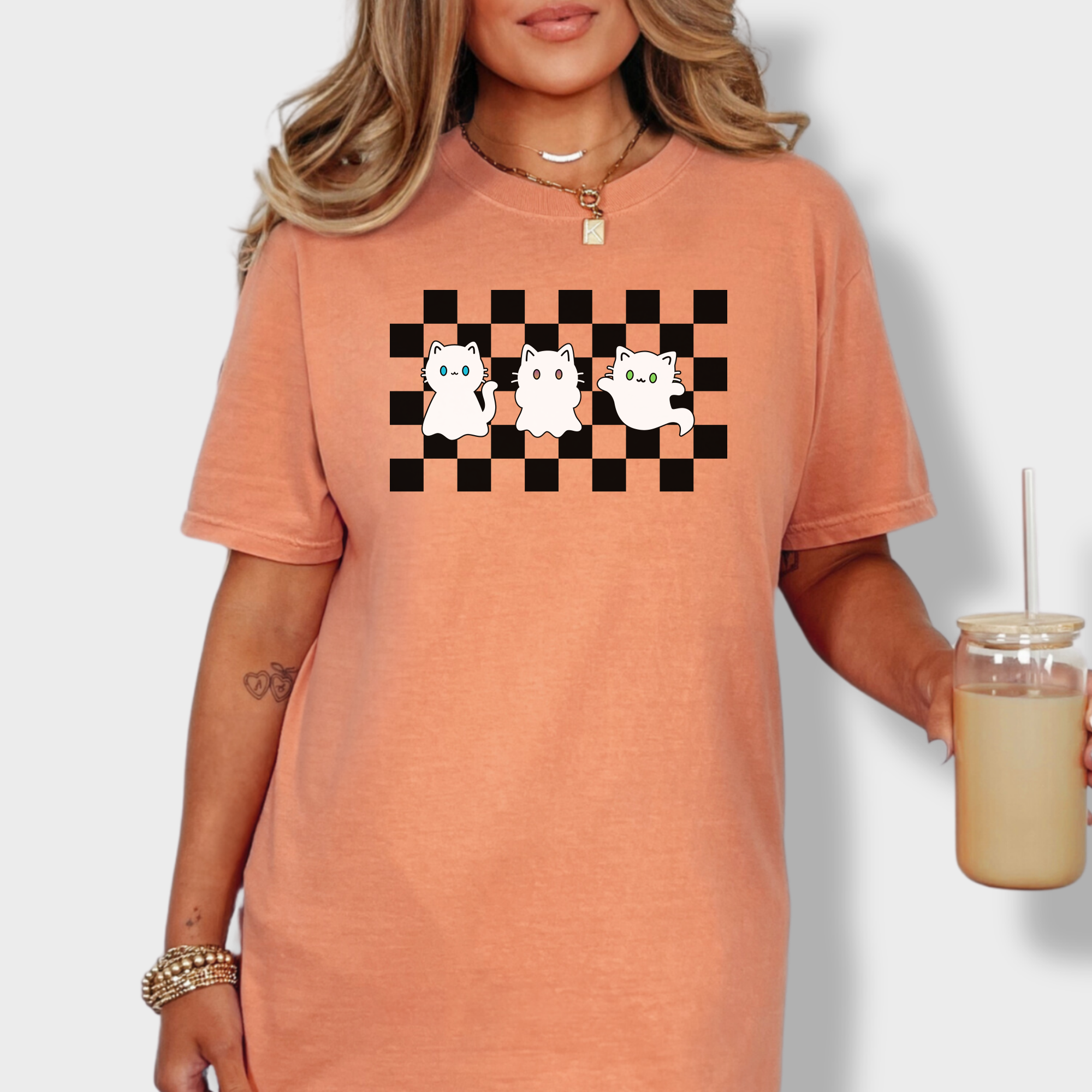 Minimalist Friendly Cat Ghosts Cat Graphic Comfort Colors T-Shirt in Terracotta-T-Shirt-Terracotta-Fetch N Found
