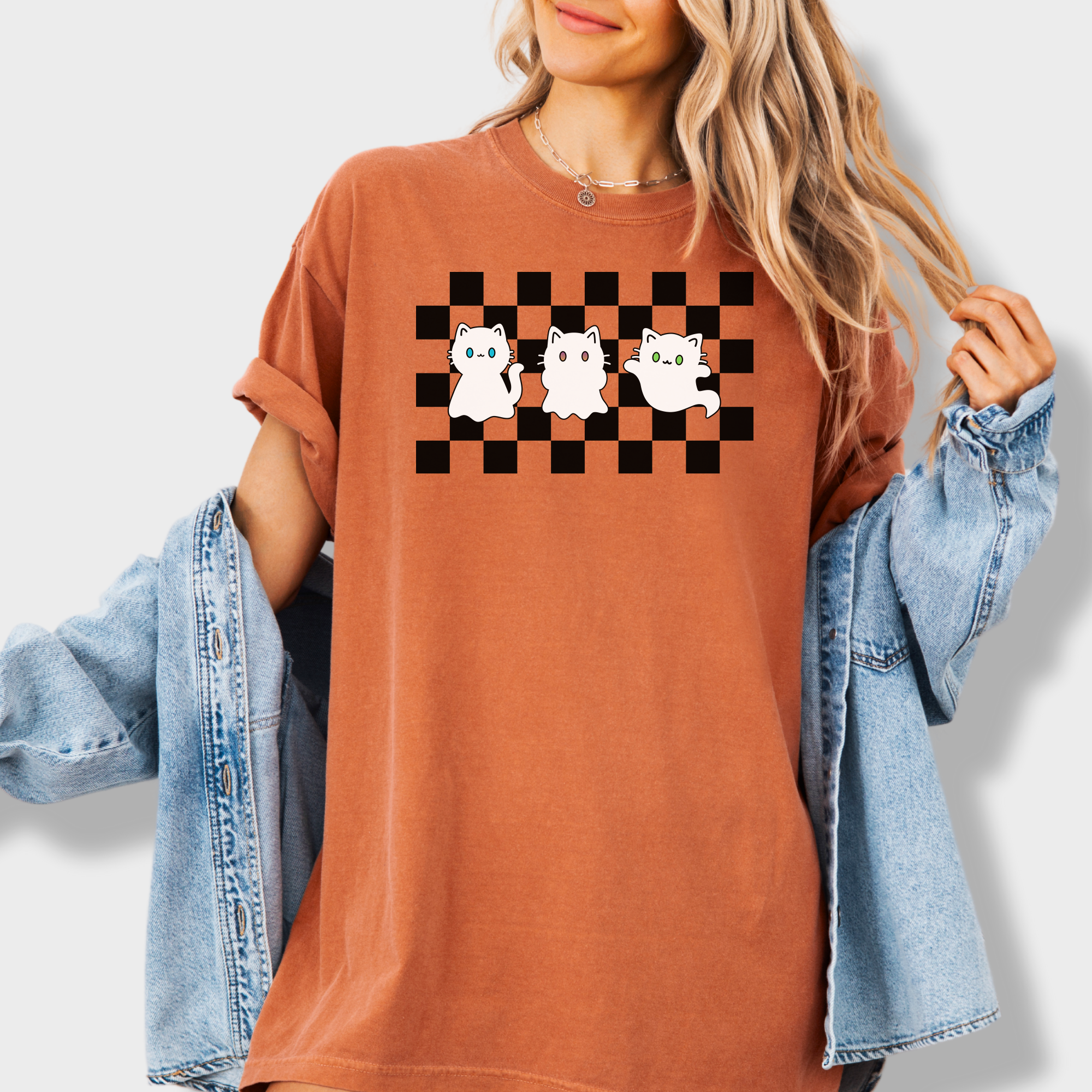 Minimalist Friendly Cat Ghosts Cat Graphic Comfort Colors T-Shirt in Yam-T-Shirt-Yam-Fetch N Found