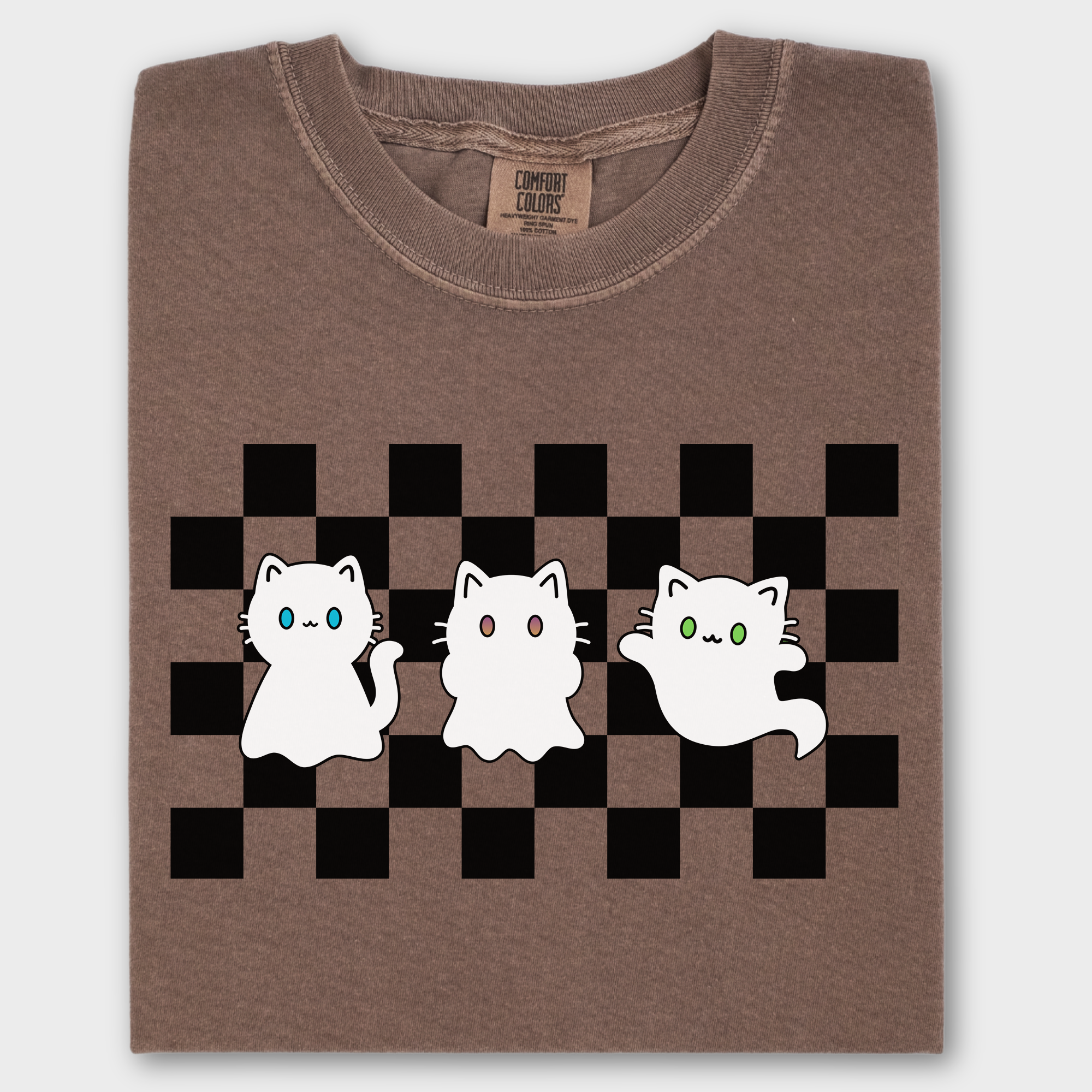 Minimalist Friendly Cat Ghosts Cat Graphic Comfort Colors T-Shirt in Espresso-T-Shirt-Espresso-Fetch N Found