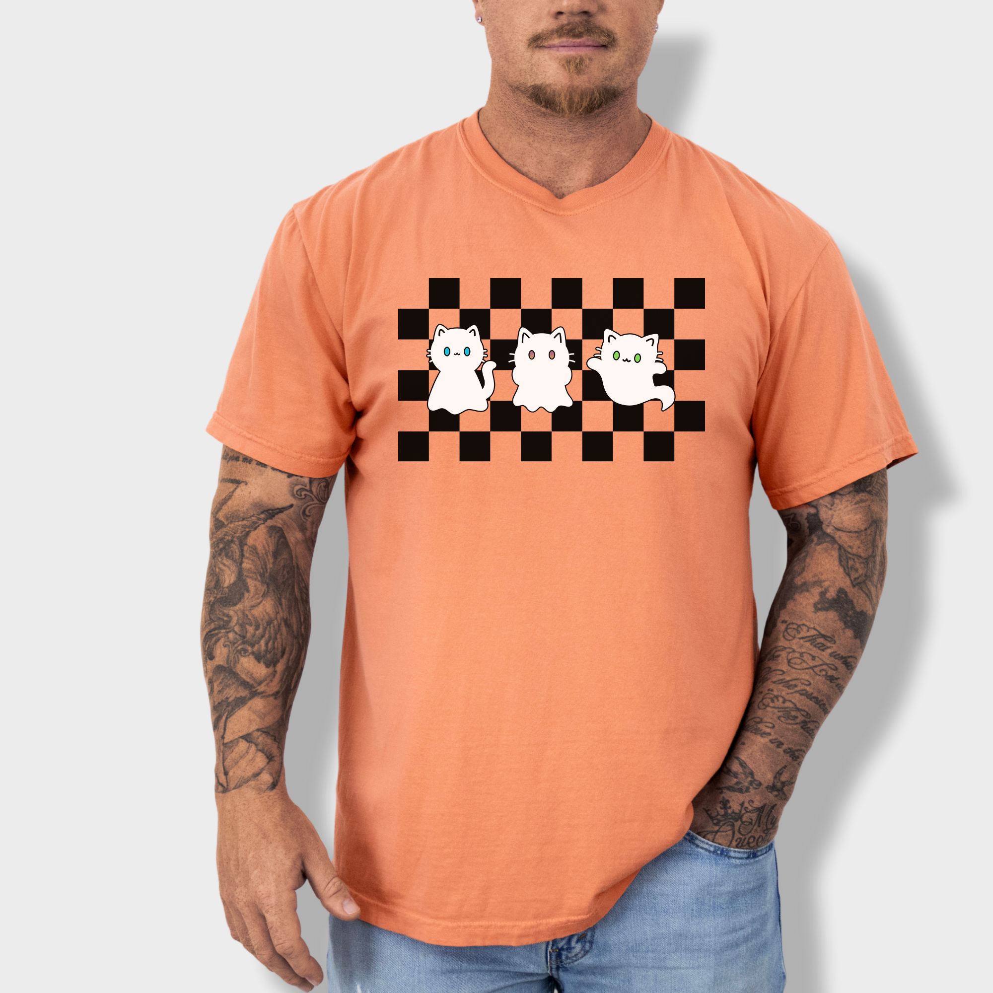 Minimalist Friendly Cat Ghosts Cat Graphic Comfort Colors T-Shirt in Terracotta-T-Shirt-Terracotta-Fetch N Found