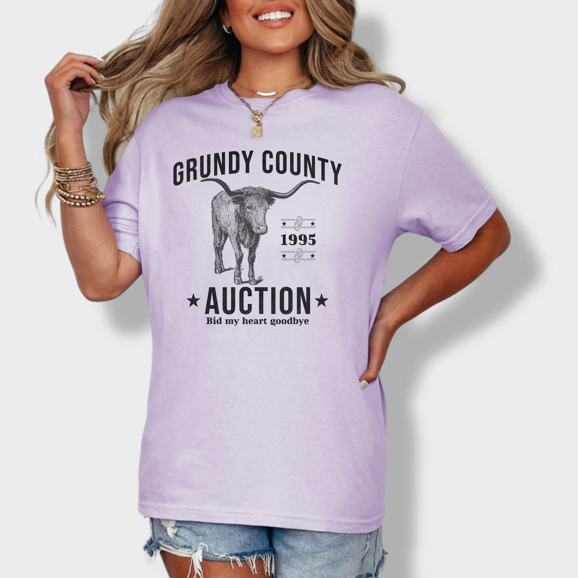 Western Grundy County Auction Animal Line Art Comfort Colors T-Shirt in Orchid-Fetch N Found