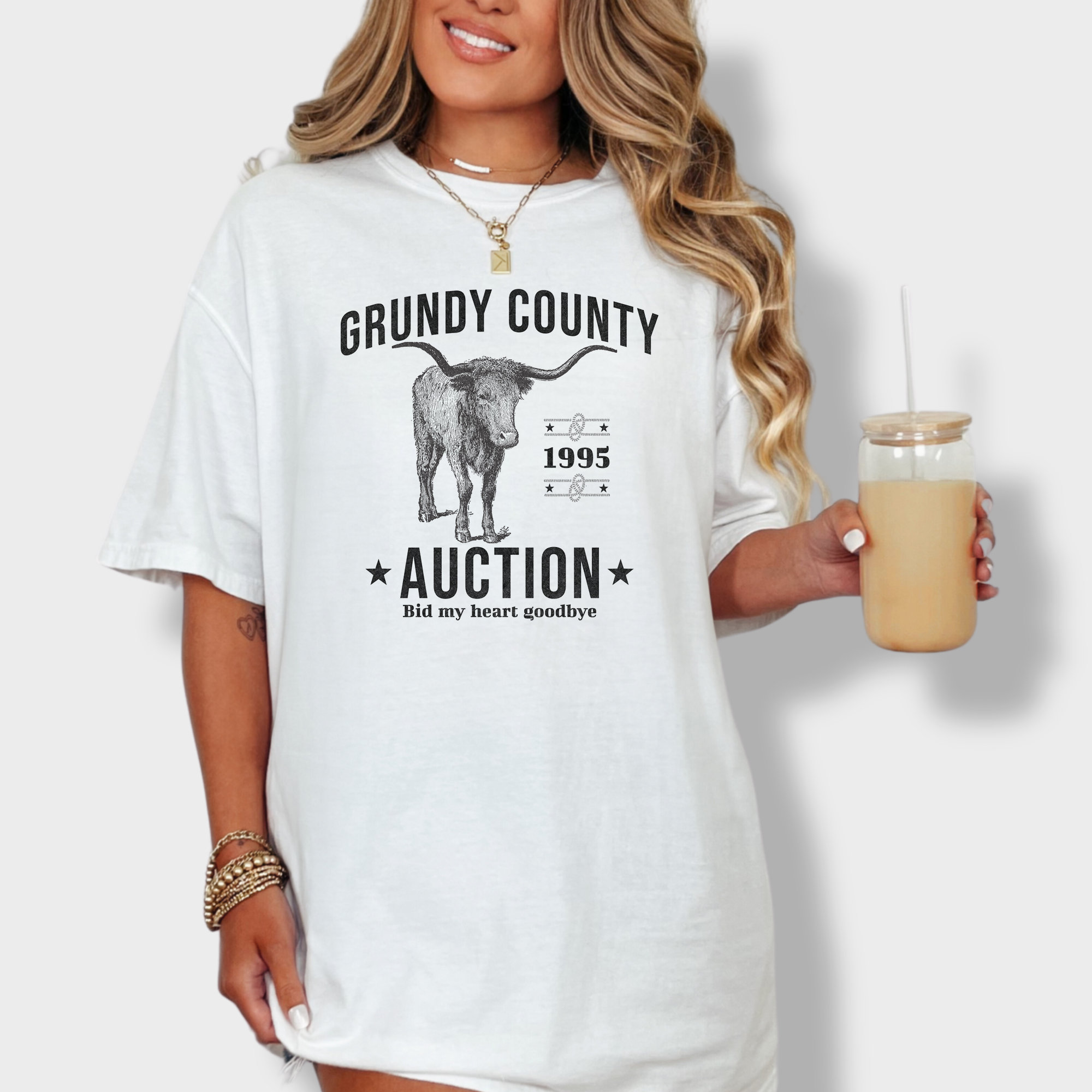 Western Grundy County Auction Animal Line Art Comfort Colors T-Shirt in White-Fetch N Found