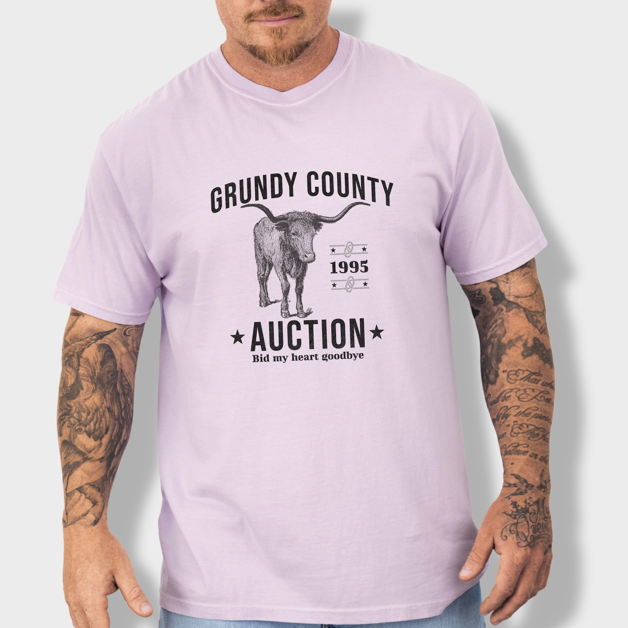 Western Grundy County Auction Animal Line Art Comfort Colors T-Shirt in Orchid-Fetch N Found