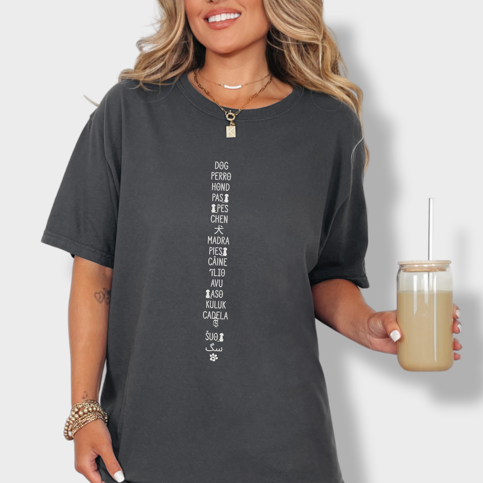 DOG In Many Languages Graphic Comfort Colors T-Shirt in Graphite-T-Shirt-Graphite-Fetch N Found