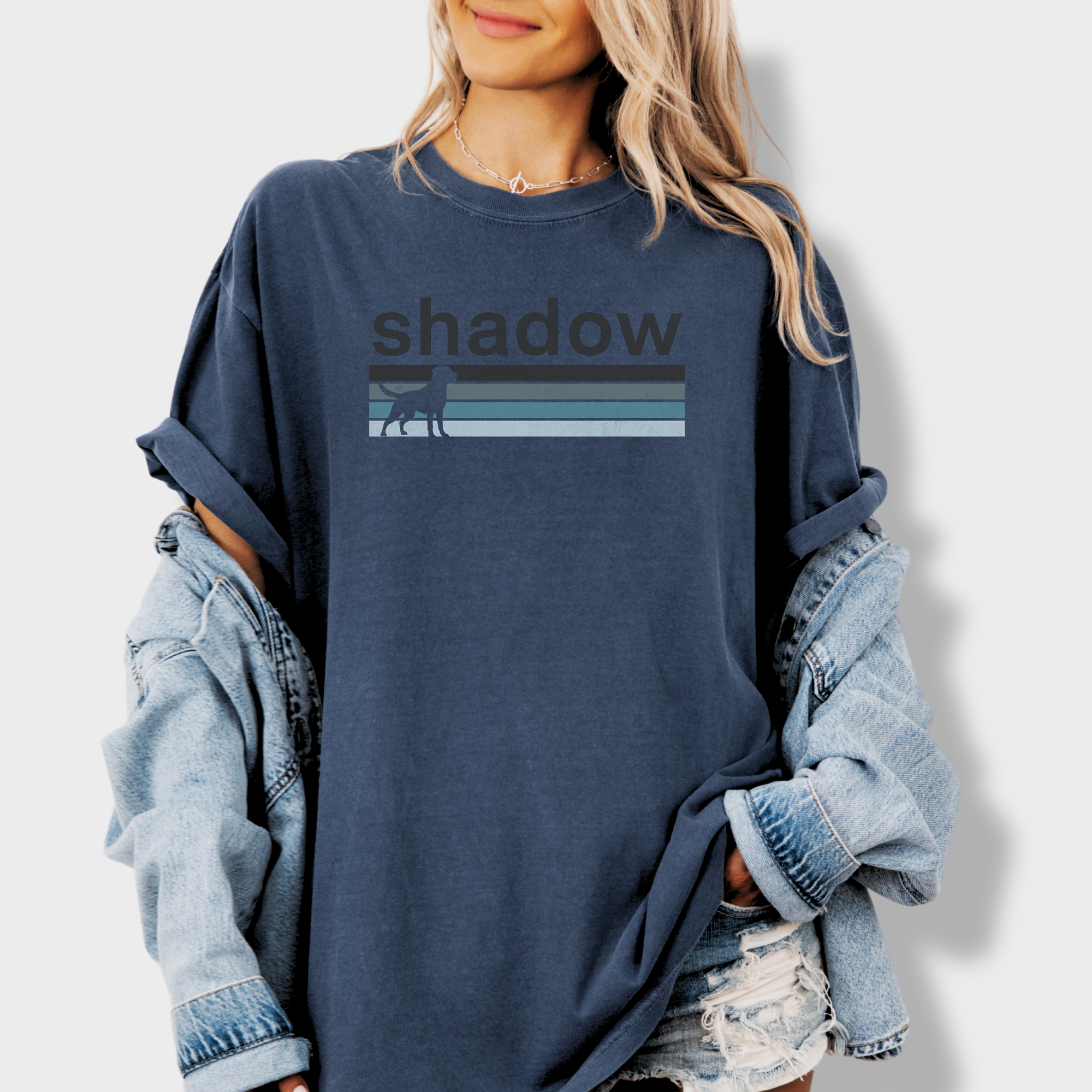 Retro Dog Shadow Dog Text Comfort Colors T-Shirt in Denim-Fetch N Found