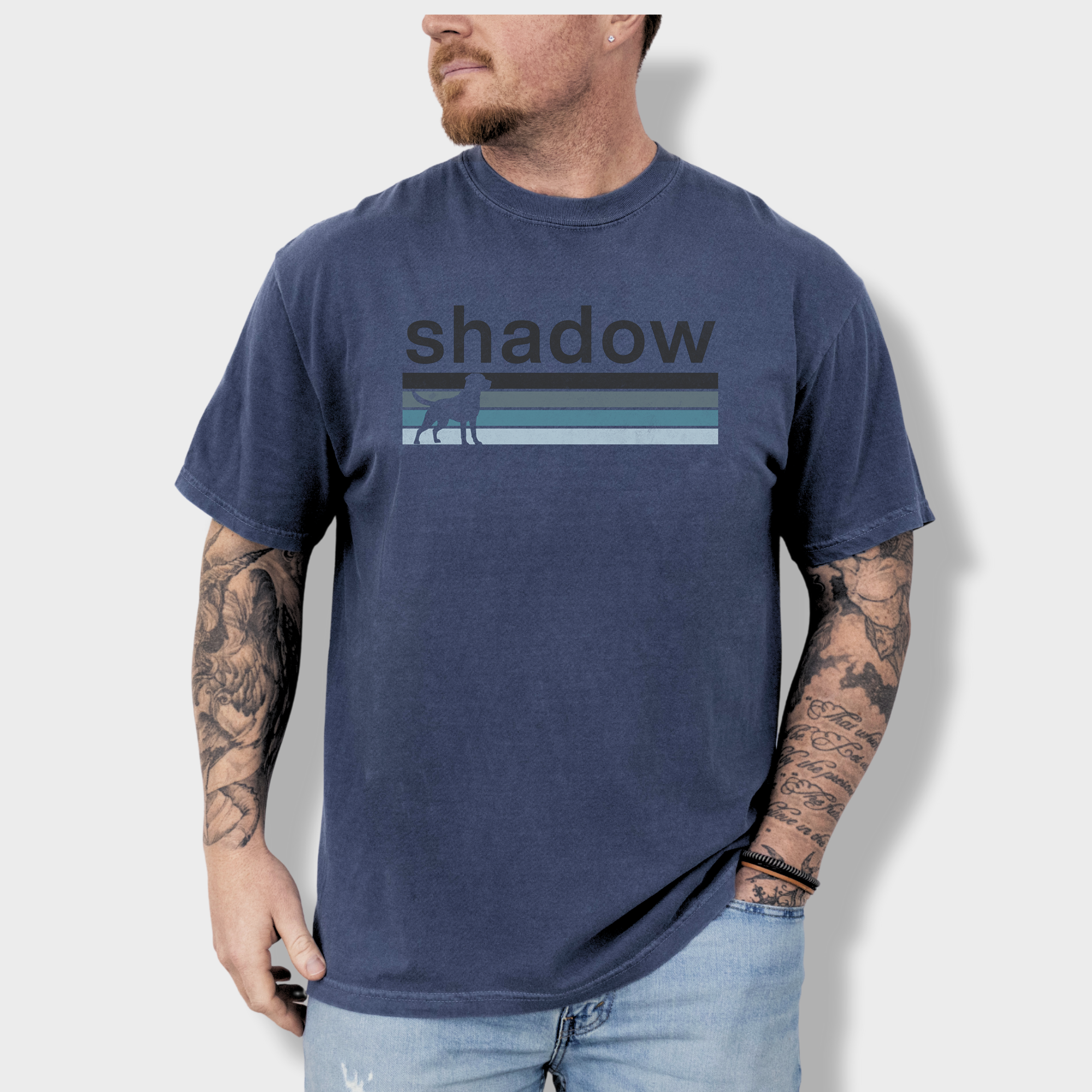 Retro Dog Shadow Dog Text Comfort Colors T-Shirt in Denim-Fetch N Found