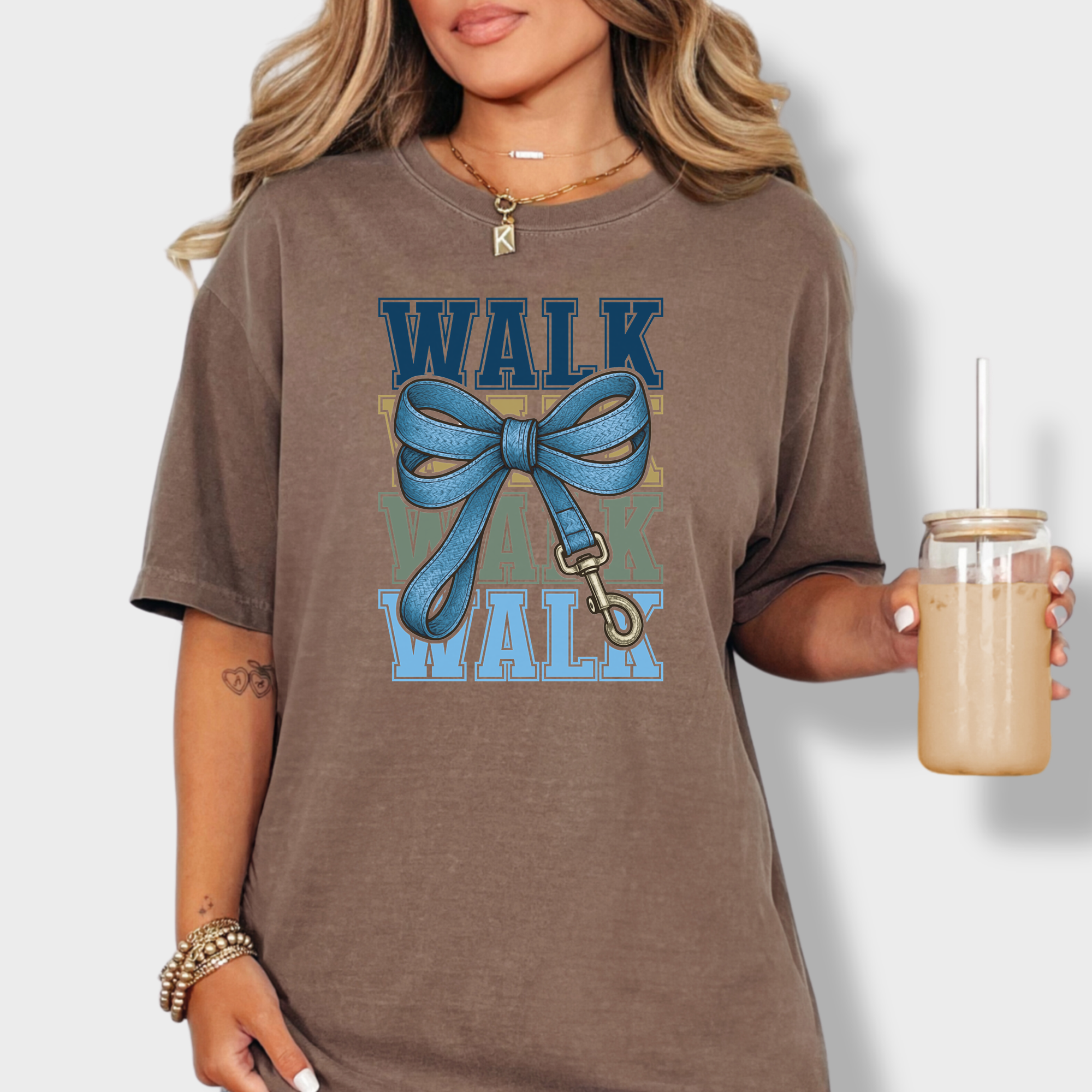 Retro WALK Dog Leash Bow Dog Bow Comfort Colors T-Shirt in Espresso-Fetch N Found