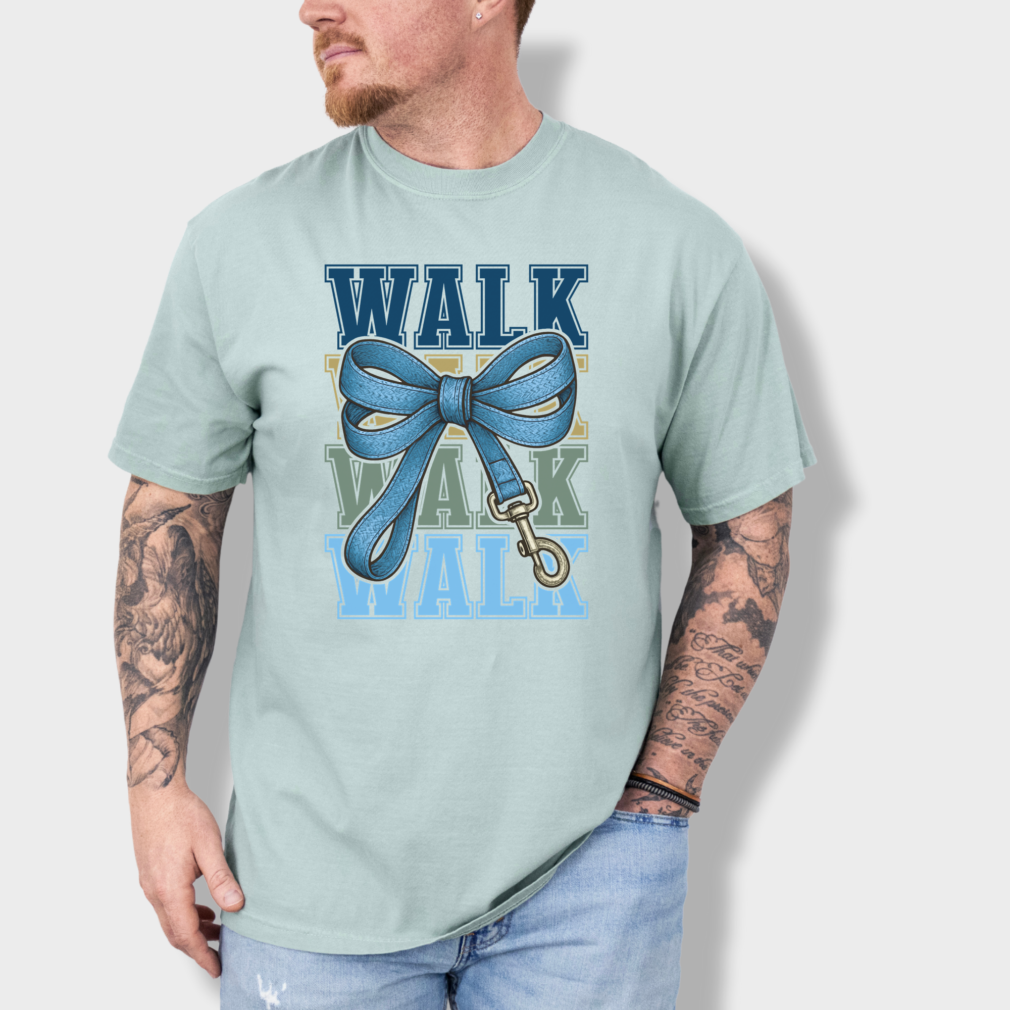 Retro WALK Dog Leash Bow Dog Bow Comfort Colors T-Shirt in Bay-Fetch N Found