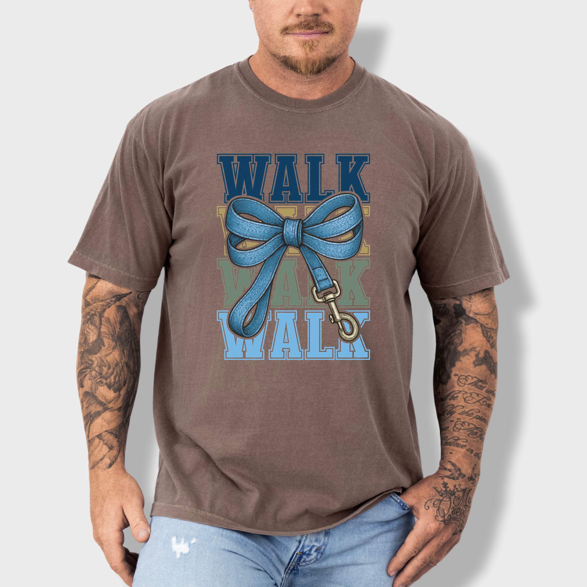 Retro WALK Dog Leash Bow Dog Bow Comfort Colors T-Shirt in Espresso-Fetch N Found