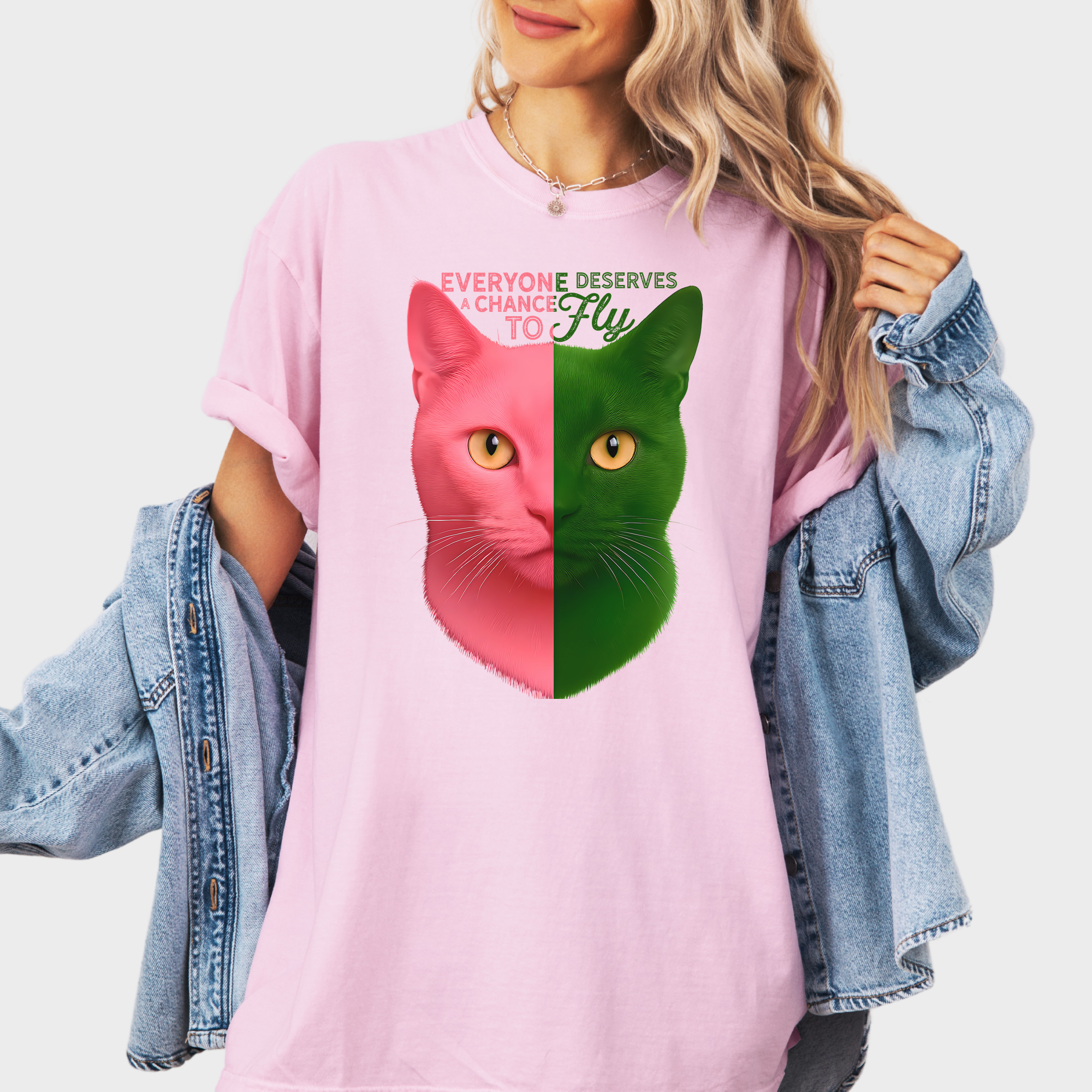 Movie-Inspired Everyone Deserves a Chance To Fly Cat Graphic Comfort Colors T-Shirt in Blossom-T-Shirt-Blossom-Fetch N Found