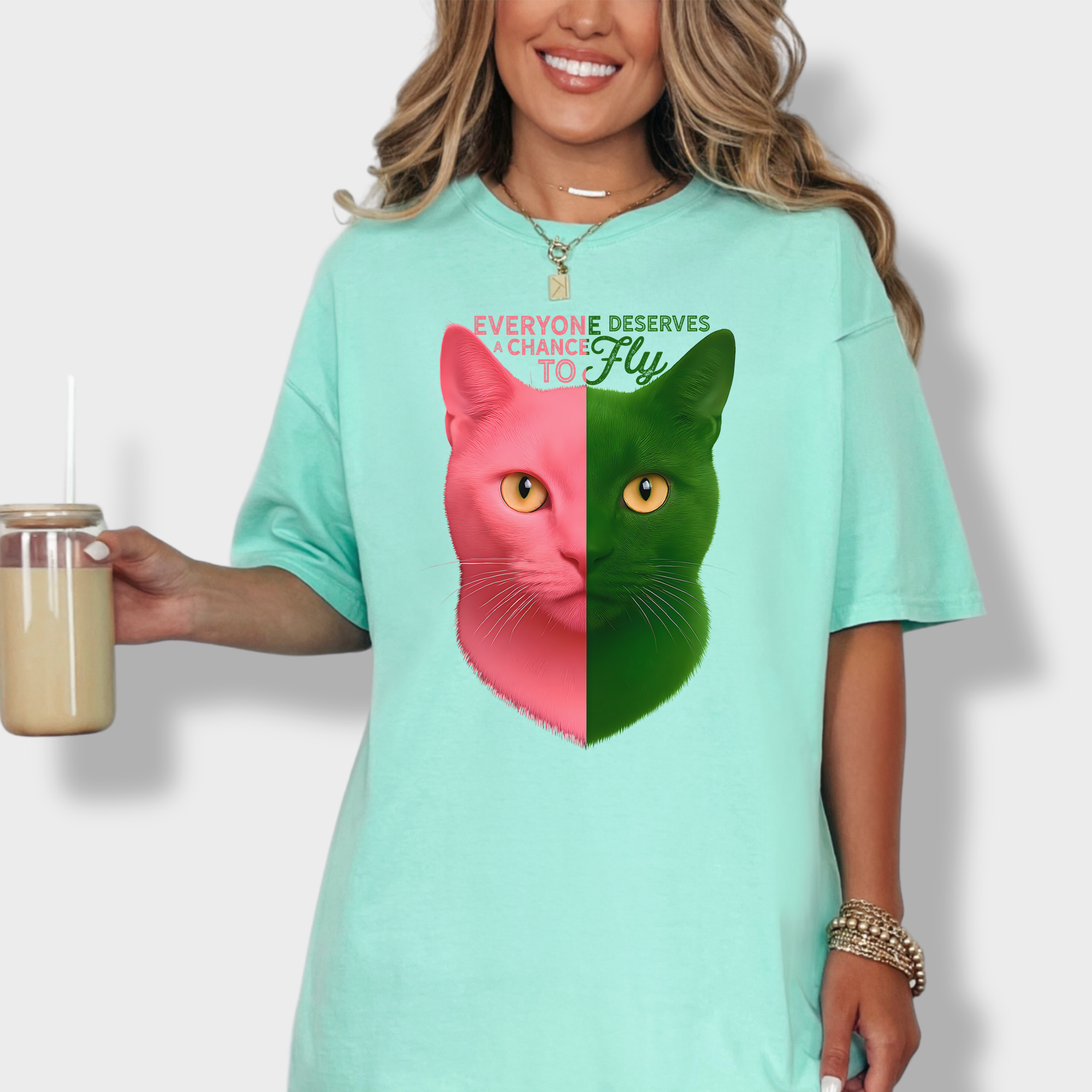 Movie-Inspired Everyone Deserves a Chance To Fly Cat Graphic Comfort Colors T-Shirt in Island Reef-T-Shirt-Island Reef-Fetch N Found