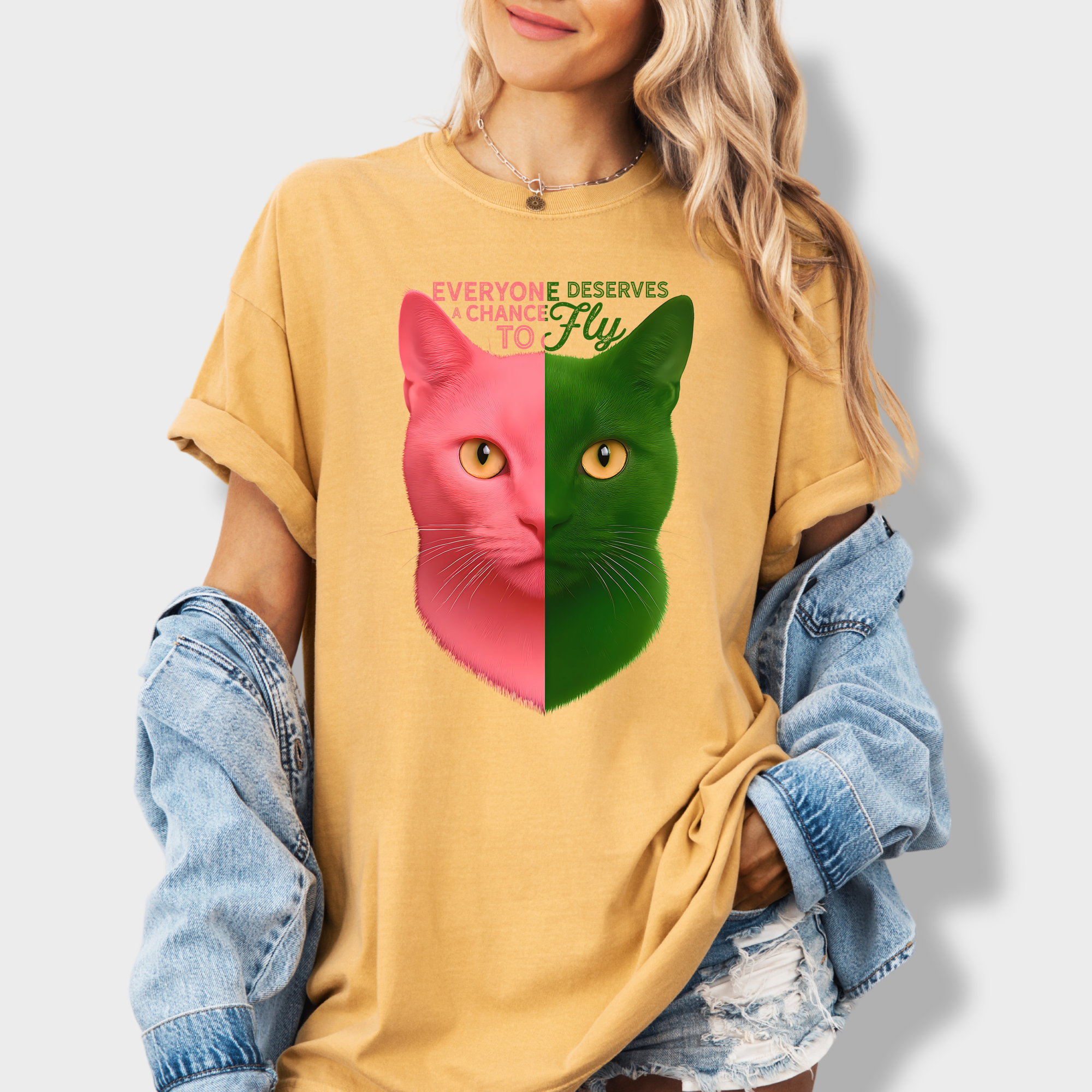 Movie-Inspired Everyone Deserves a Chance To Fly Cat Graphic Comfort Colors T-Shirt in Mustard-T-Shirt-Mustard-Fetch N Found