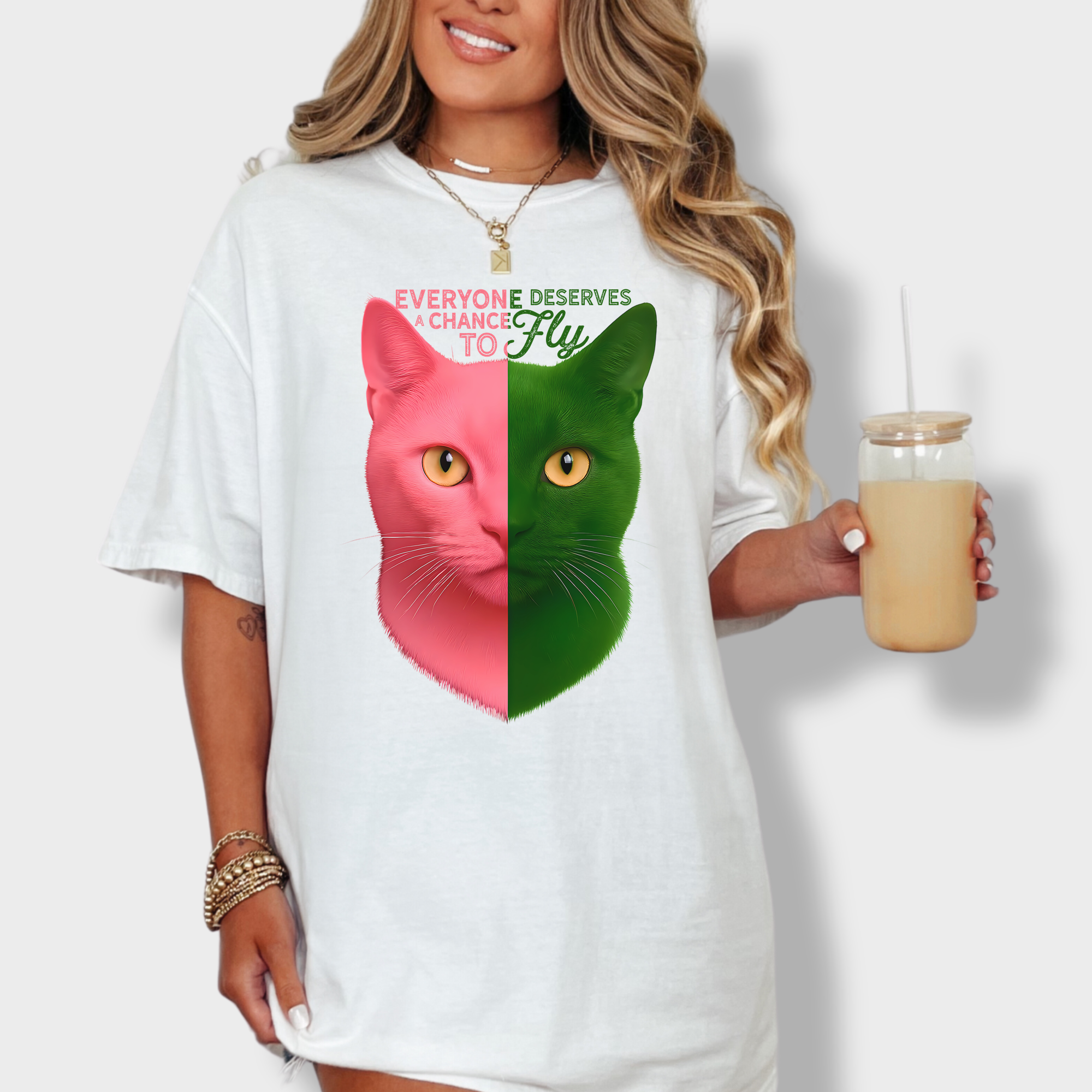 Movie-Inspired Everyone Deserves a Chance To Fly Cat Graphic Comfort Colors T-Shirt in White-T-Shirt-White-Fetch N Found