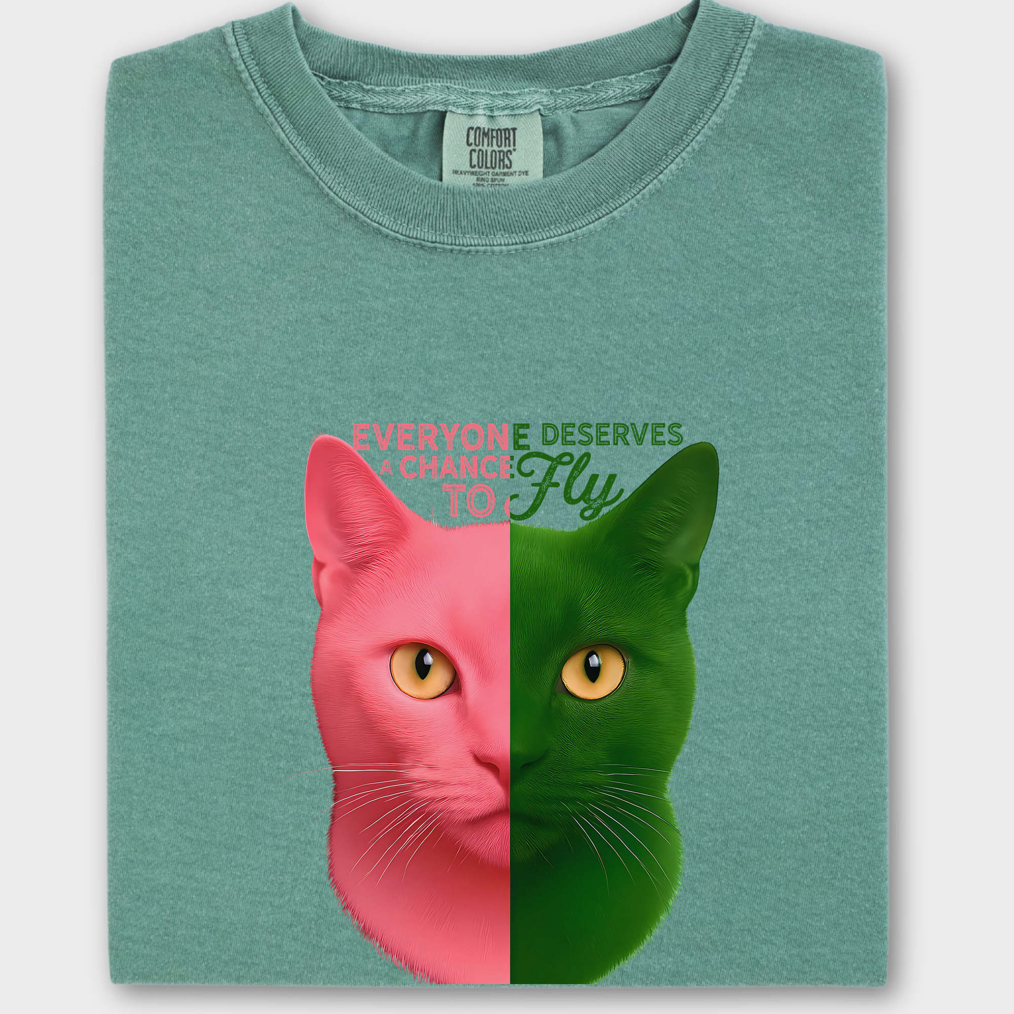 Movie-Inspired Everyone Deserves a Chance To Fly Cat Graphic Comfort Colors T-Shirt in Light Green-T-Shirt-Light Green-Fetch N Found