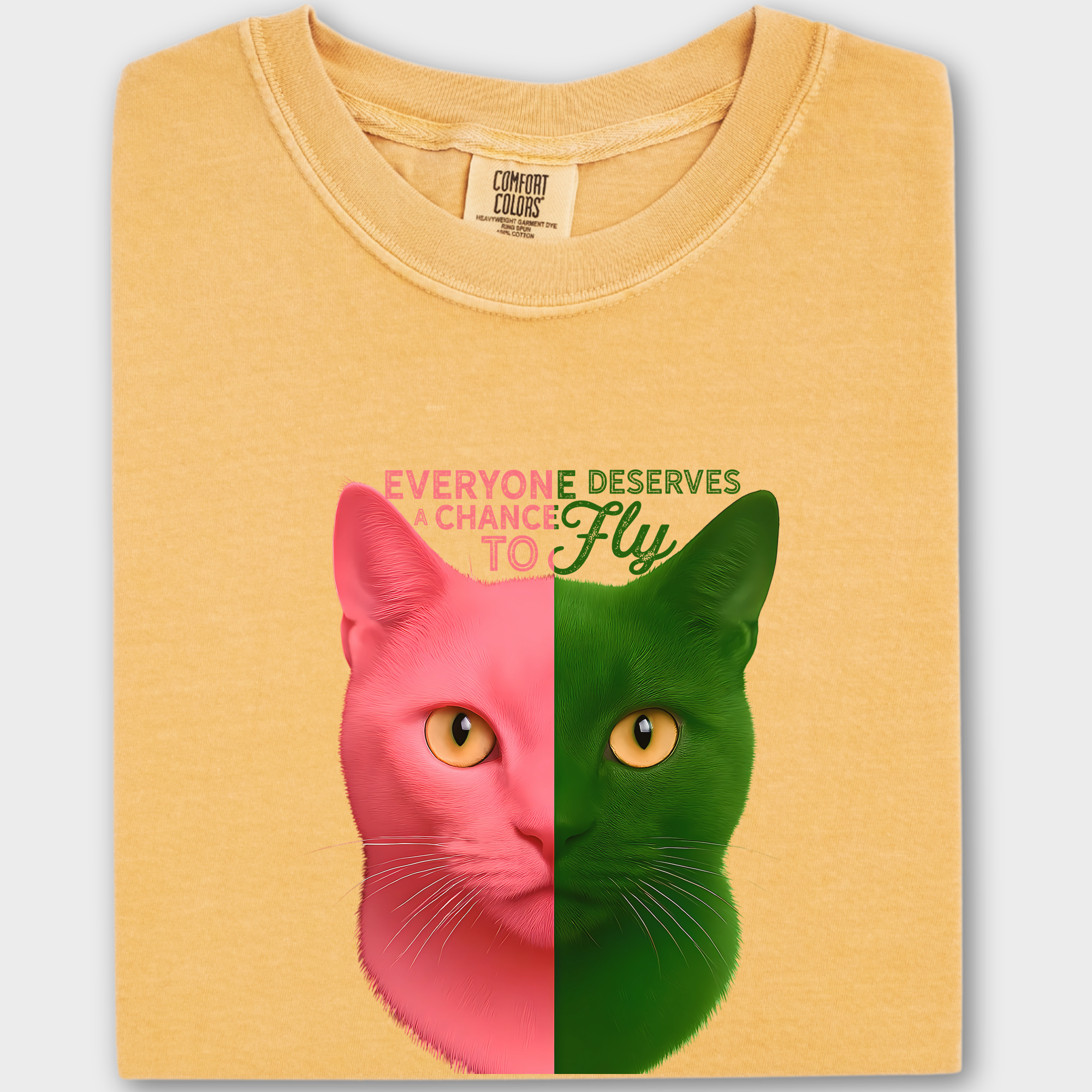 Movie-Inspired Everyone Deserves a Chance To Fly Cat Graphic Comfort Colors T-Shirt in Mustard-T-Shirt-Mustard-Fetch N Found