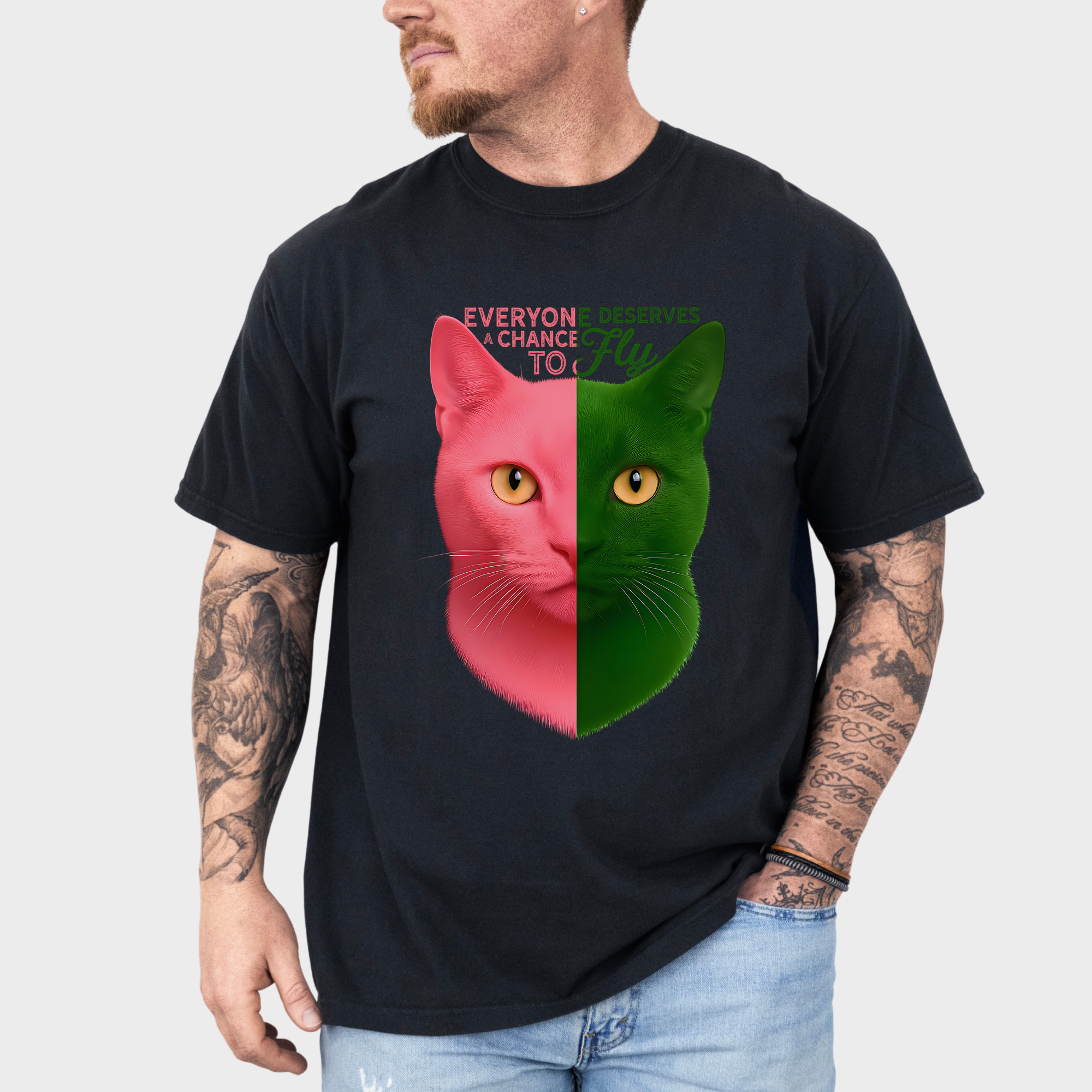 Movie-Inspired Everyone Deserves a Chance To Fly Cat Graphic Comfort Colors T-Shirt in Black-T-Shirt-Black-Fetch N Found
