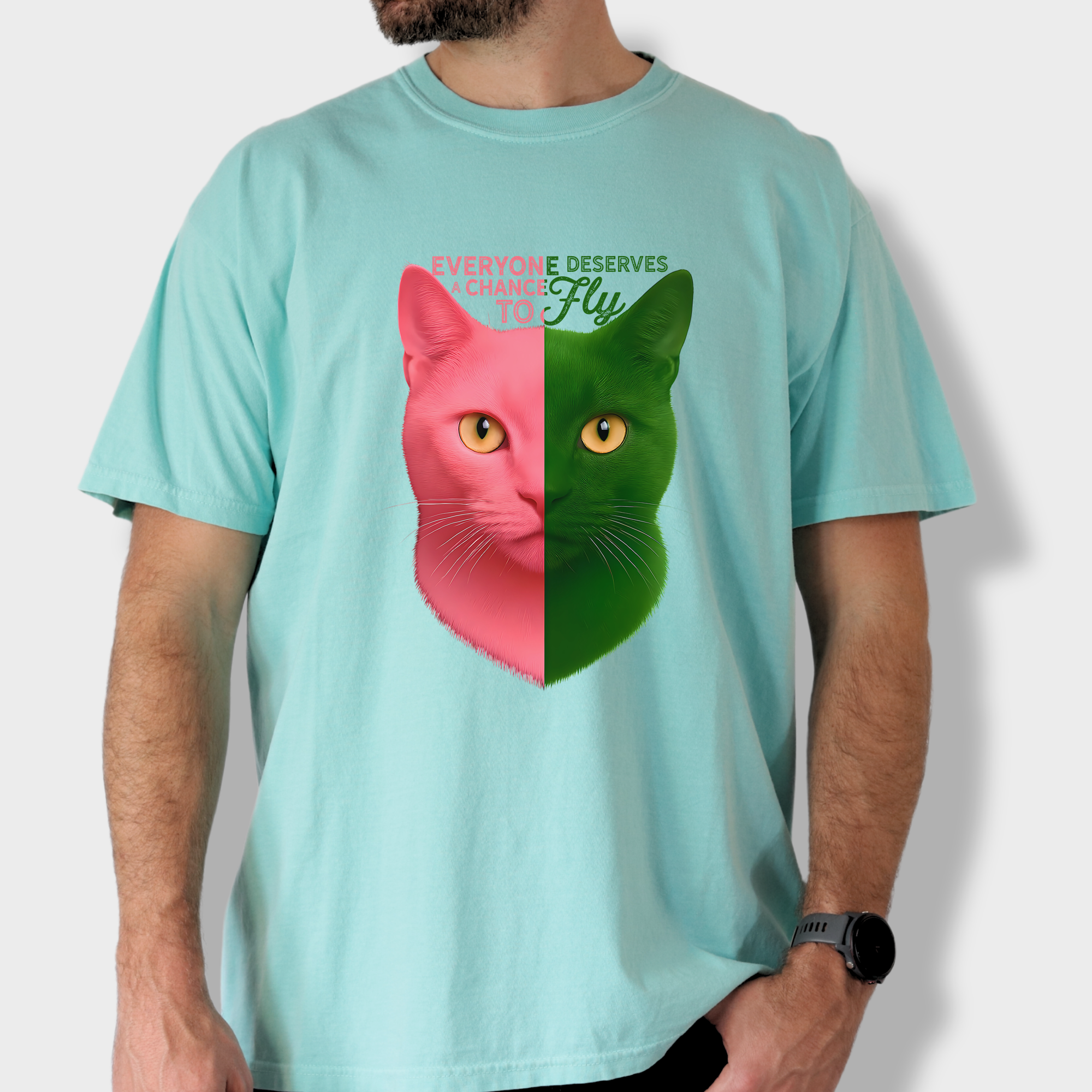 Movie-Inspired Everyone Deserves a Chance To Fly Cat Graphic Comfort Colors T-Shirt in Chalky Mint-T-Shirt-Chalky Mint-Fetch N Found