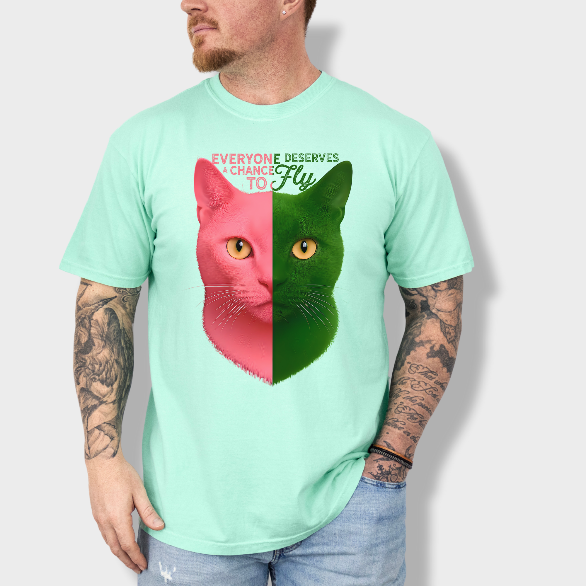 Movie-Inspired Everyone Deserves a Chance To Fly Cat Graphic Comfort Colors T-Shirt in Island Reef-T-Shirt-Island Reef-Fetch N Found