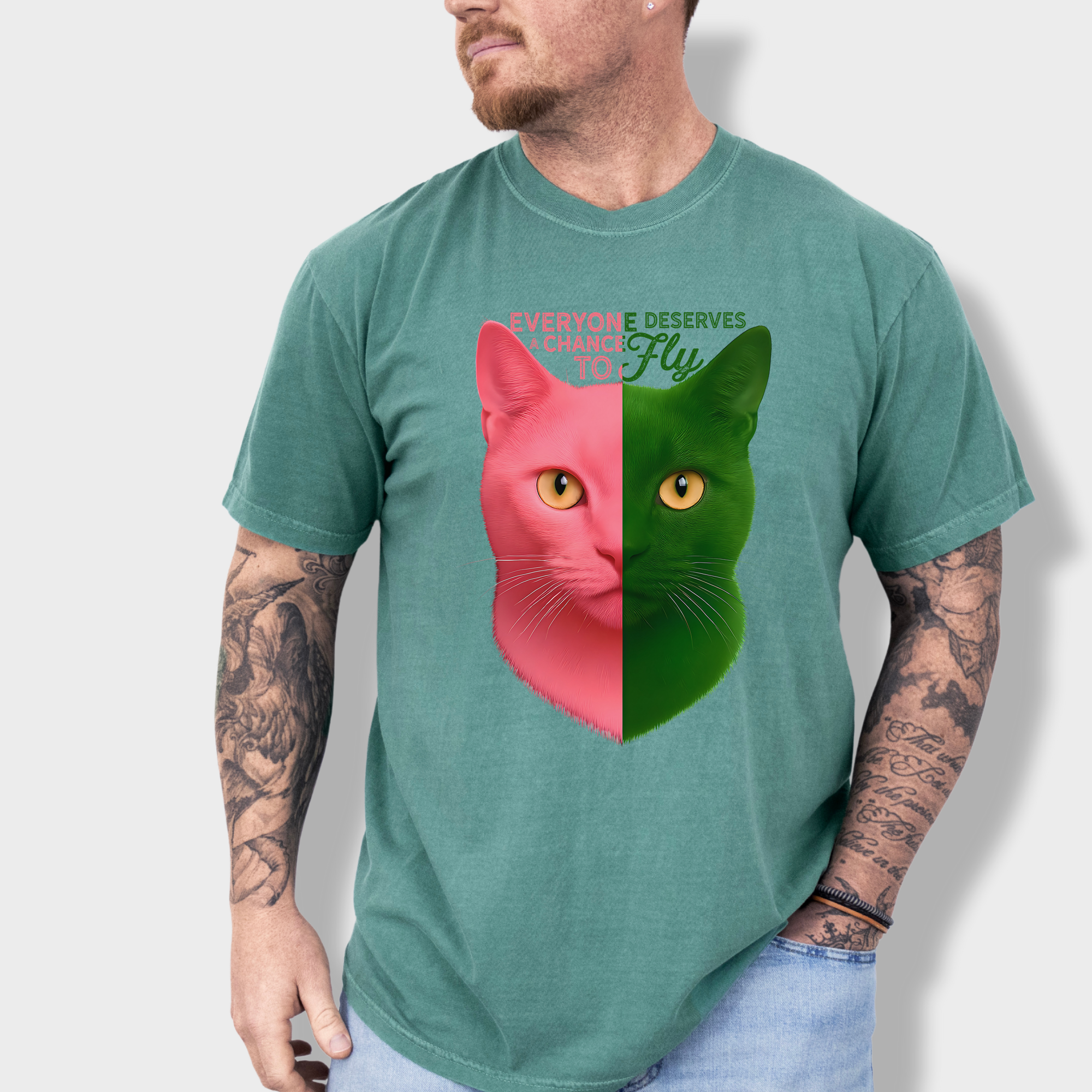 Movie-Inspired Everyone Deserves a Chance To Fly Cat Graphic Comfort Colors T-Shirt in Light Green-T-Shirt-Light Green-Fetch N Found