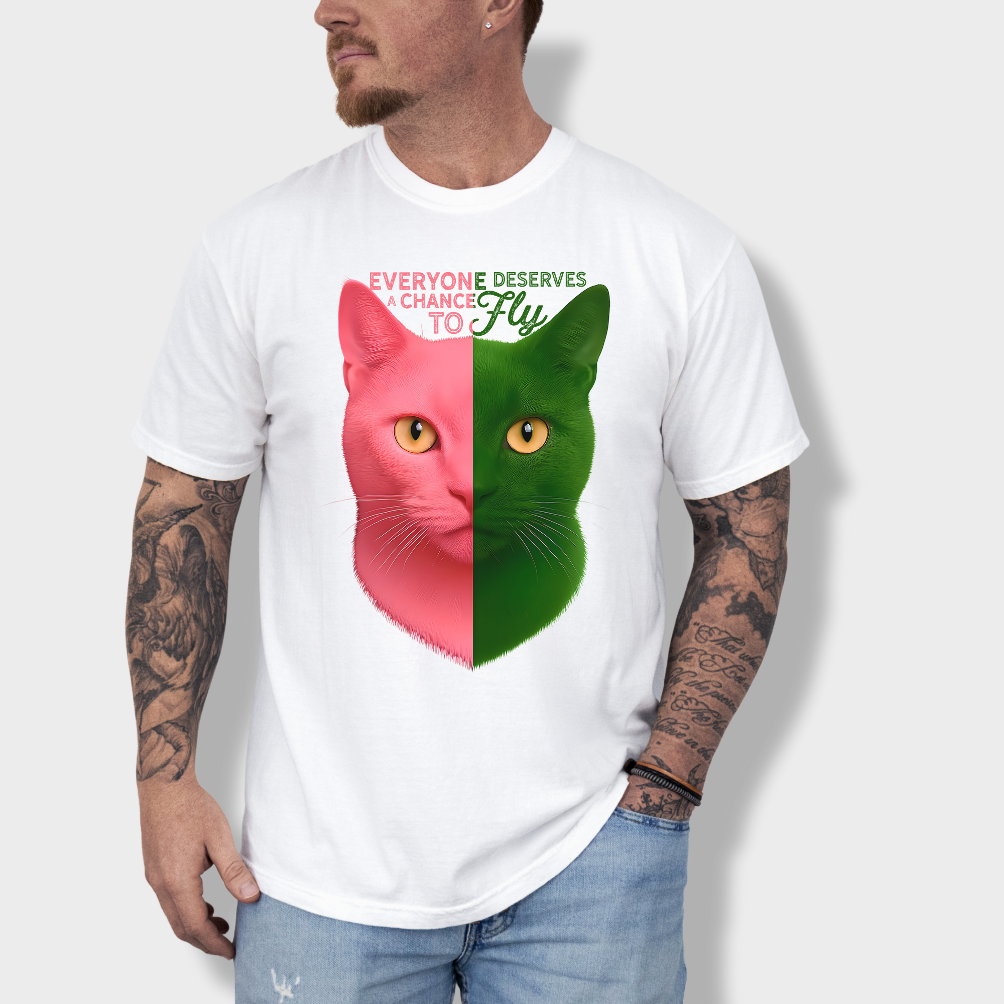 Movie-Inspired Everyone Deserves a Chance To Fly Cat Graphic Comfort Colors T-Shirt in White-T-Shirt-White-Fetch N Found
