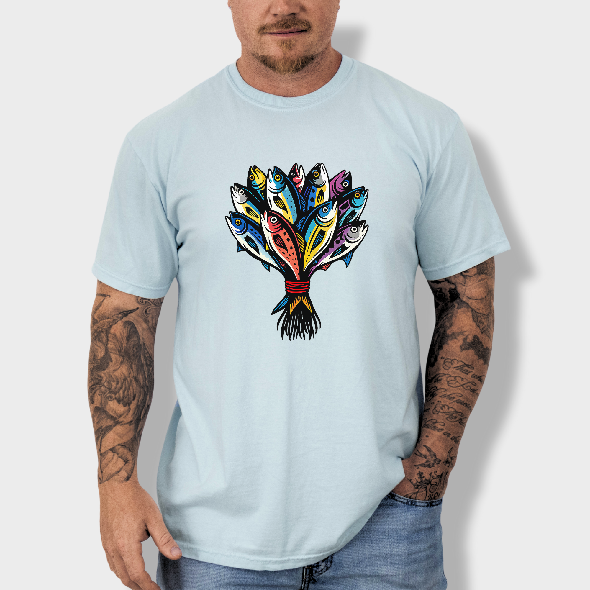 Artistic Fish Bouquet - A Cats Dream Cat Graphic Comfort Colors T-Shirt in Chambray-T-Shirt-Chambray-Fetch N Found