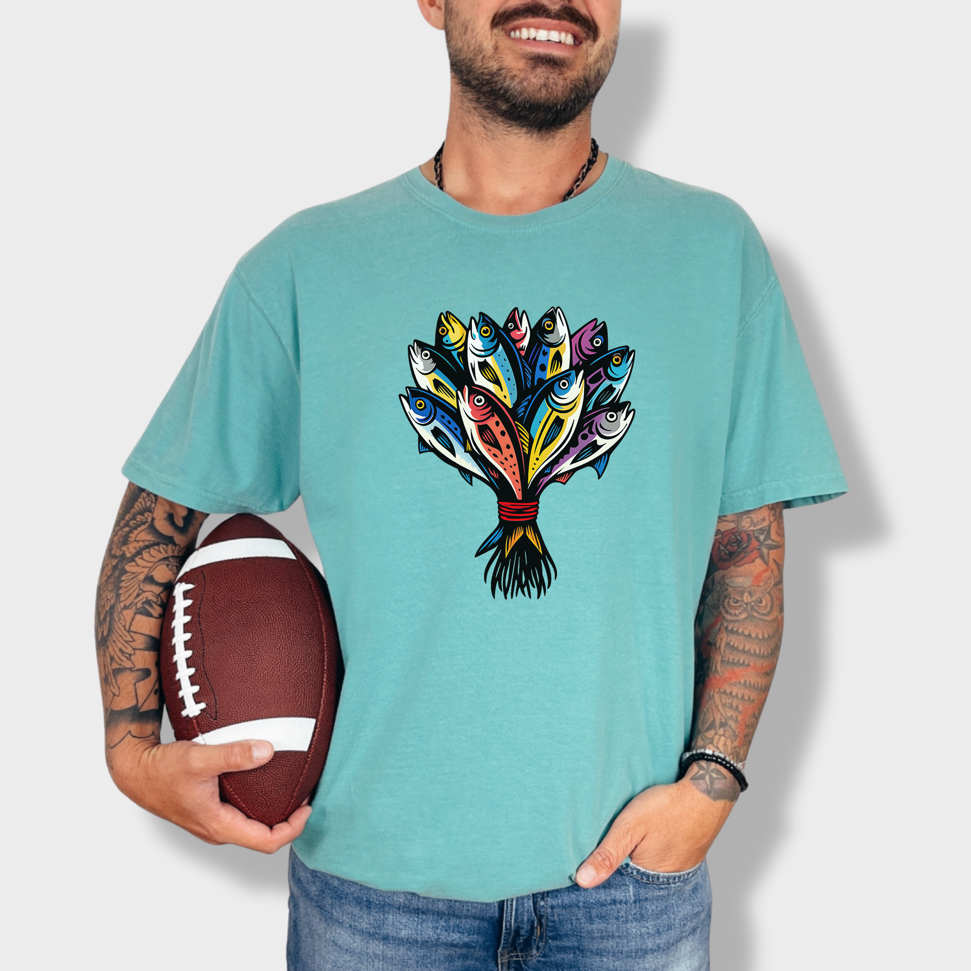 Artistic Fish Bouquet - A Cats Dream Cat Graphic Comfort Colors T-Shirt in Seafoam-T-Shirt-Seafoam-Fetch N Found