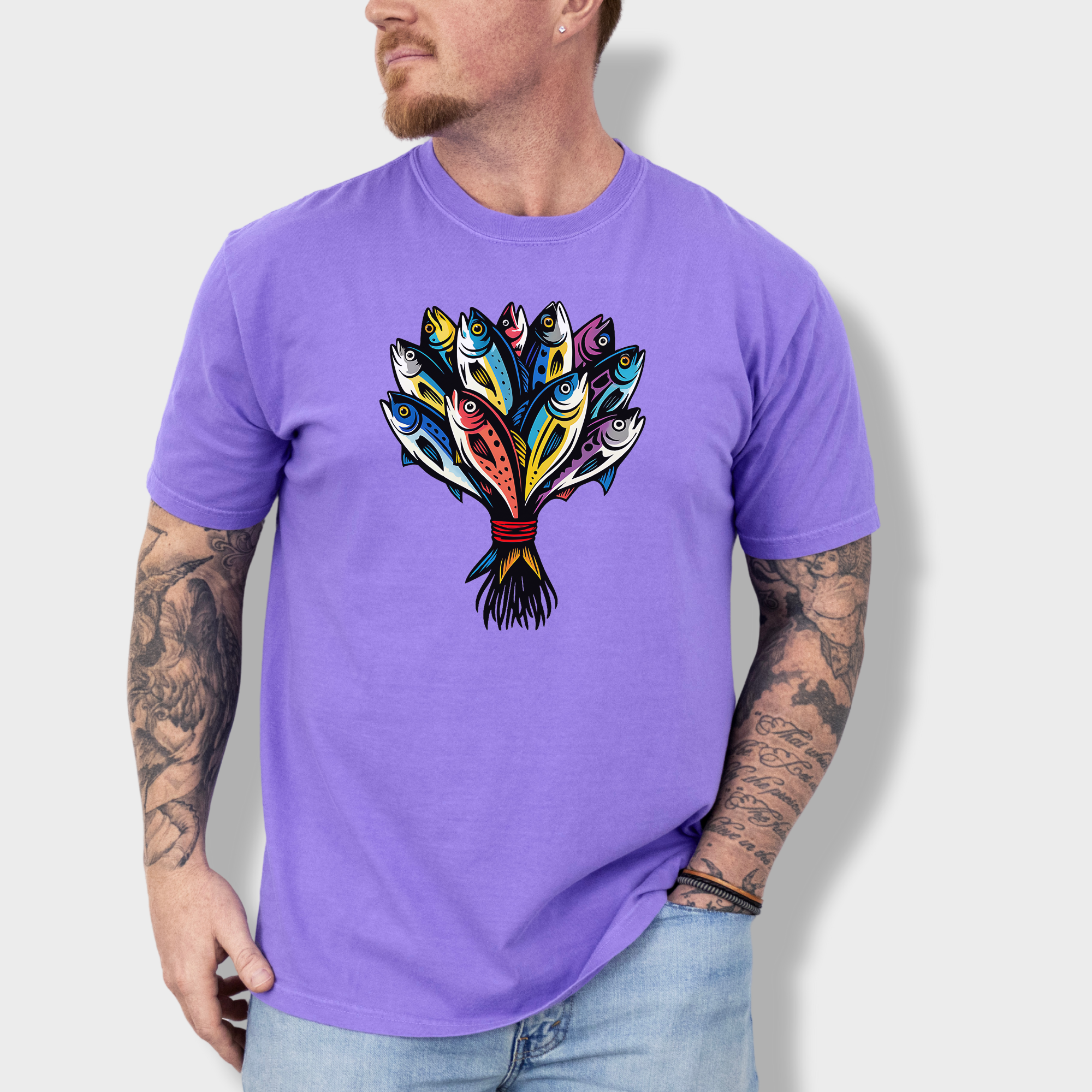 Artistic Fish Bouquet - A Cats Dream Cat Graphic Comfort Colors T-Shirt in Violet-T-Shirt-Violet-Fetch N Found