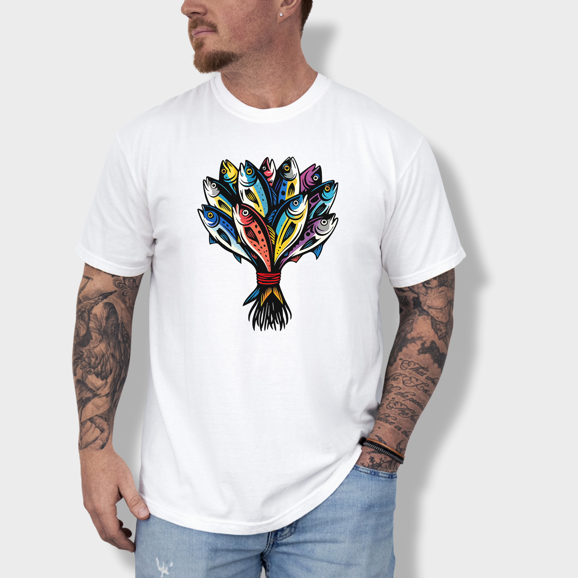 Artistic Fish Bouquet - A Cats Dream Cat Graphic Comfort Colors T-Shirt in White-T-Shirt-White-Fetch N Found