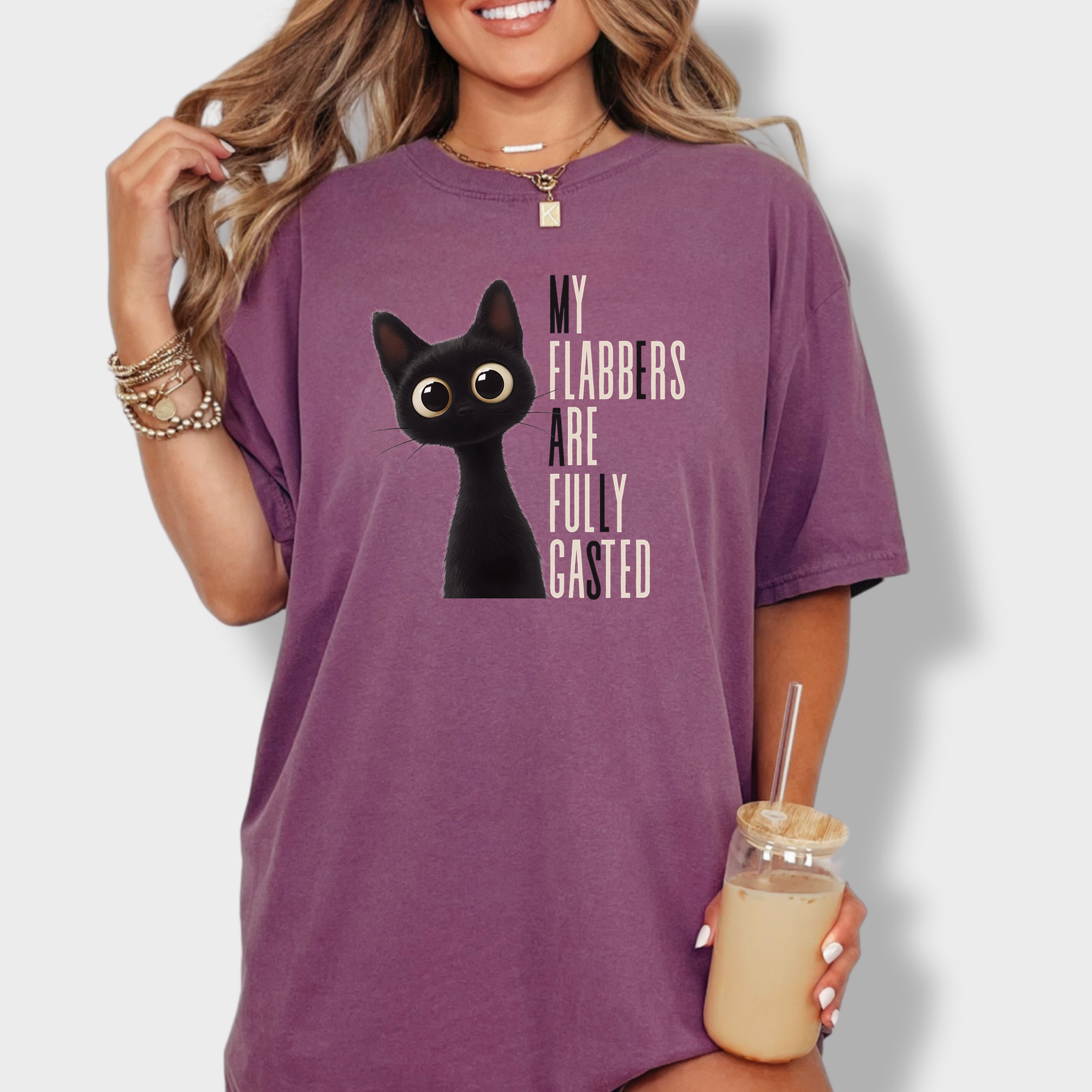 Retro My Flabbers Are Entirely Gasted Cat Graphic Comfort Colors T-Shirt in Berry-T-Shirt-Berry-Fetch N Found