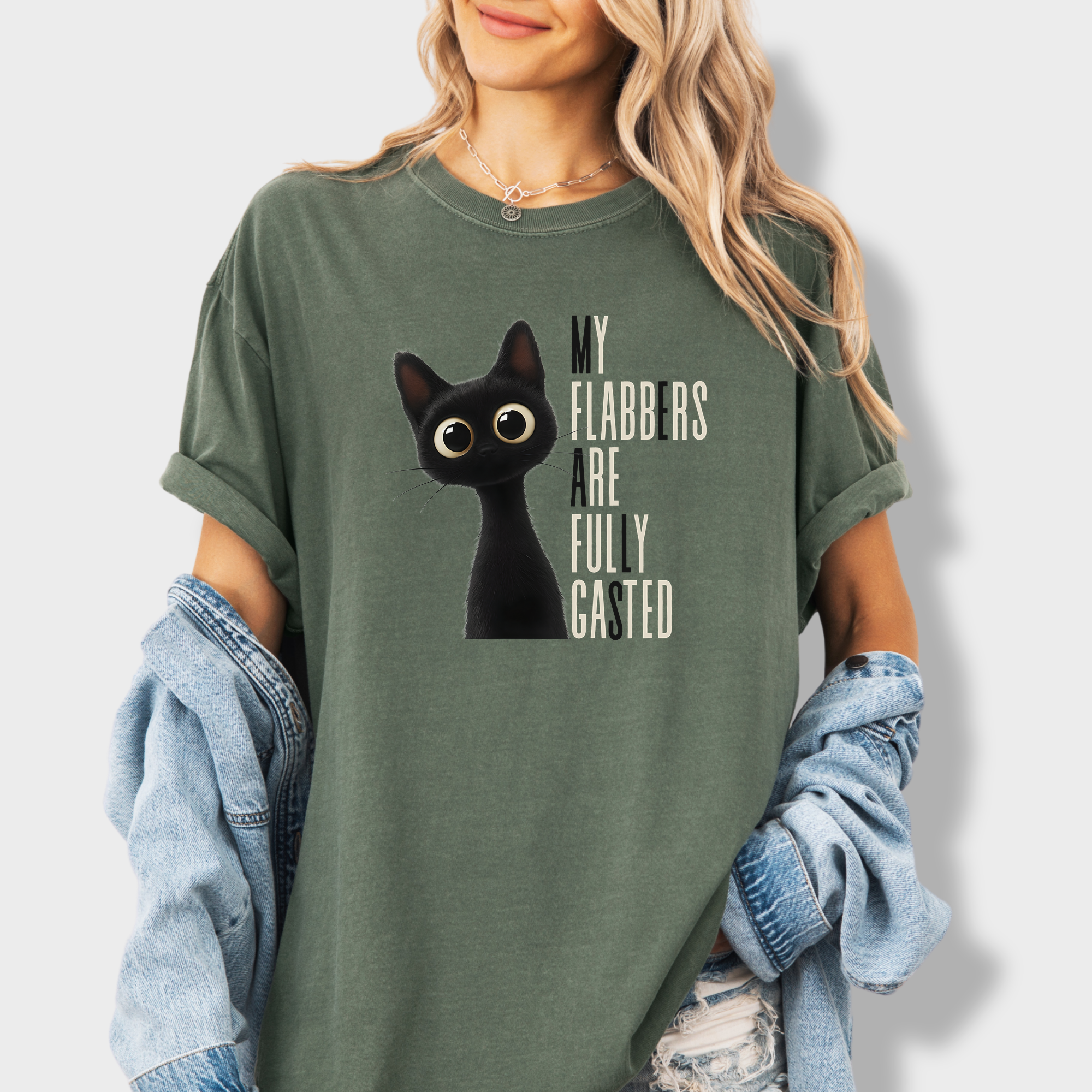 Retro My Flabbers Are Entirely Gasted Cat Graphic Comfort Colors T-Shirt in Moss-T-Shirt-Moss-Fetch N Found