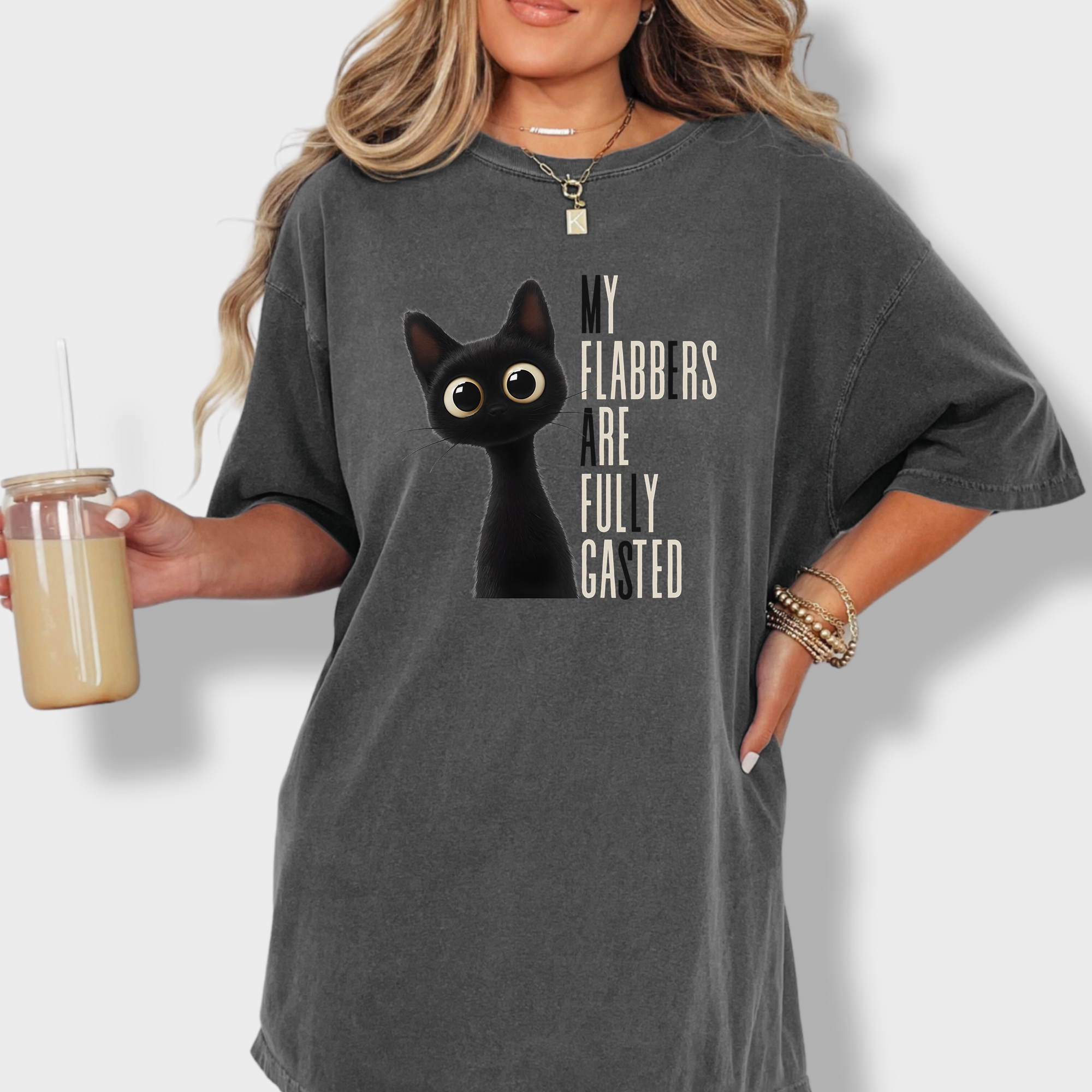 Retro My Flabbers Are Entirely Gasted Cat Graphic Comfort Colors T-Shirt in Pepper-T-Shirt-Pepper-Fetch N Found
