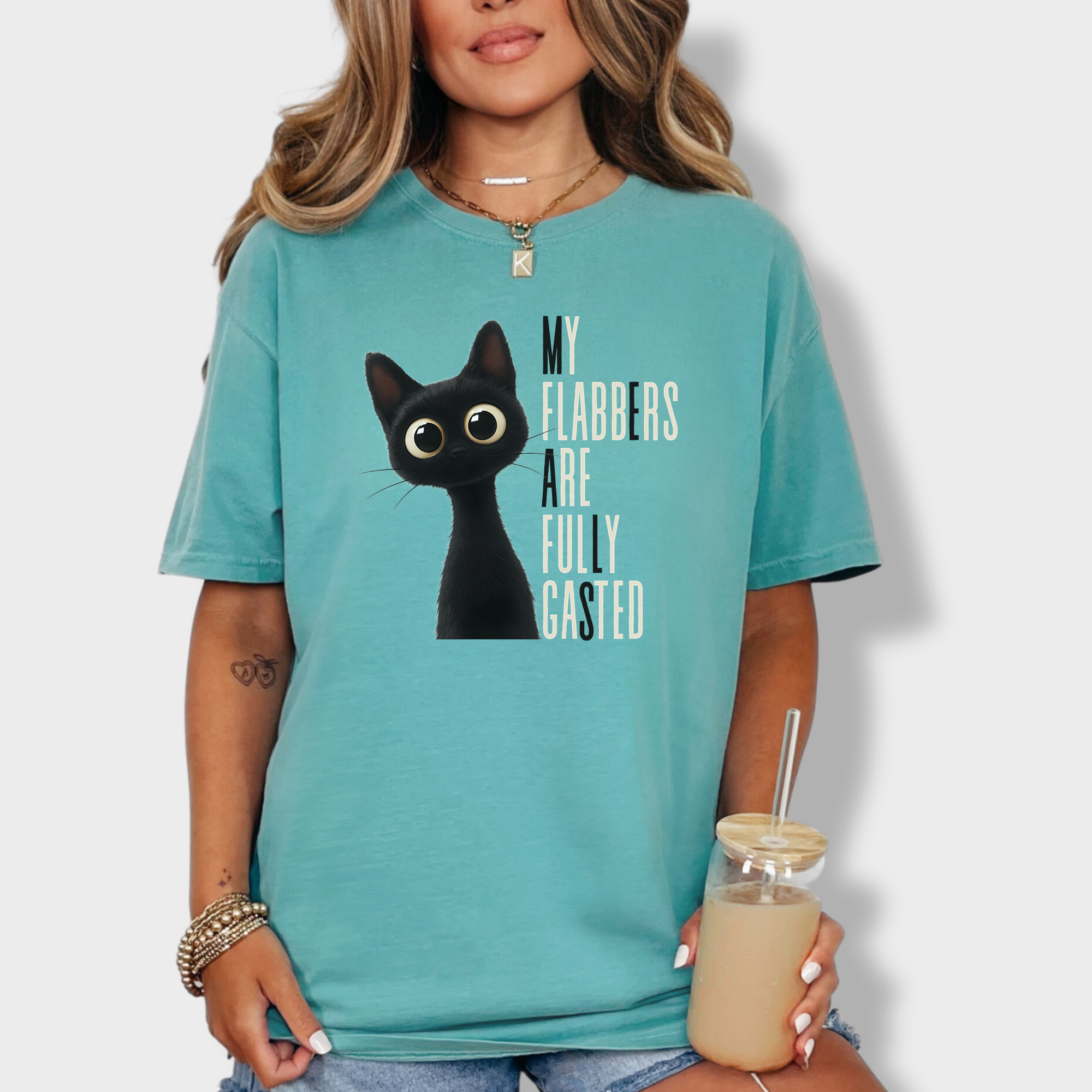Retro My Flabbers Are Entirely Gasted Cat Graphic Comfort Colors T-Shirt in Seafoam-T-Shirt-Seafoam-Fetch N Found
