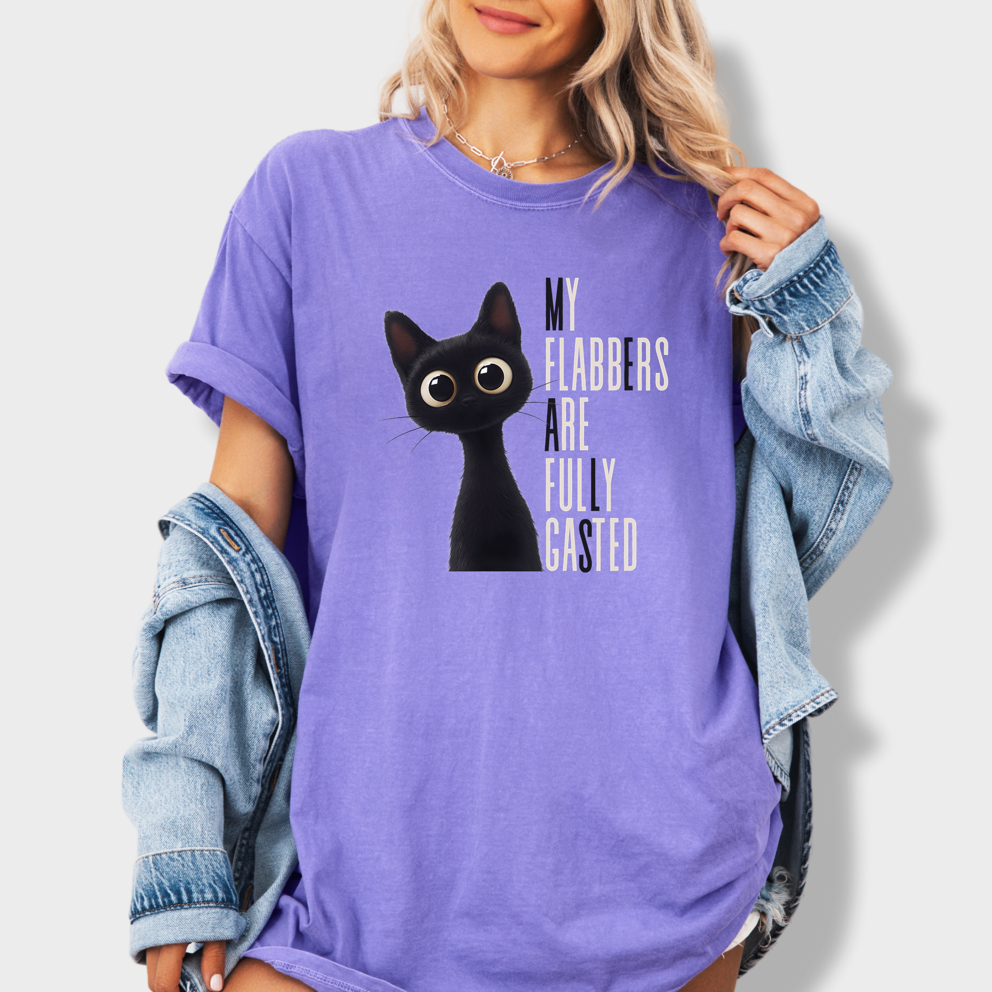 Retro My Flabbers Are Entirely Gasted Cat Graphic Comfort Colors T-Shirt in Violet-T-Shirt-Violet-Fetch N Found