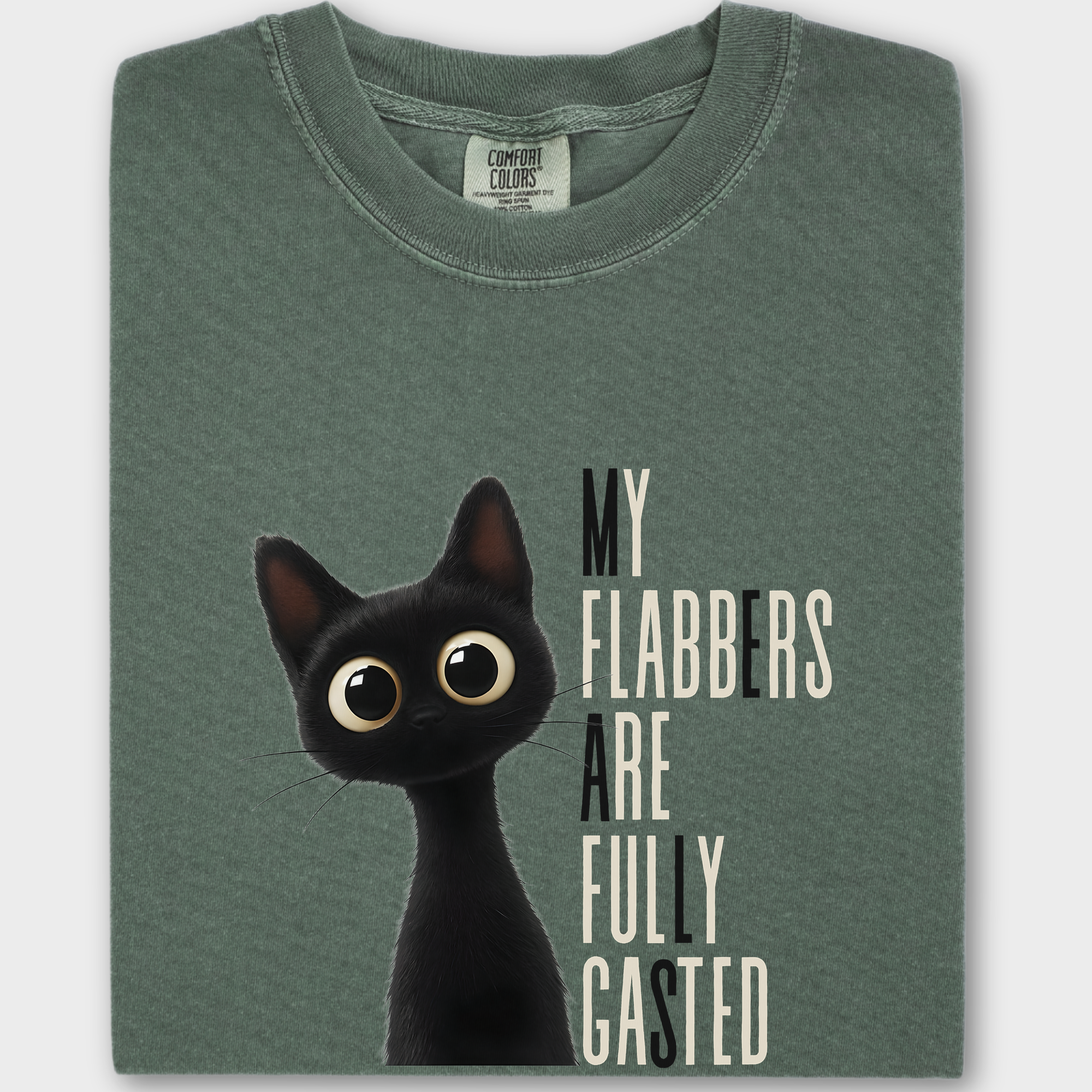 Retro My Flabbers Are Entirely Gasted Cat Graphic Comfort Colors T-Shirt in Moss-T-Shirt-Moss-Fetch N Found
