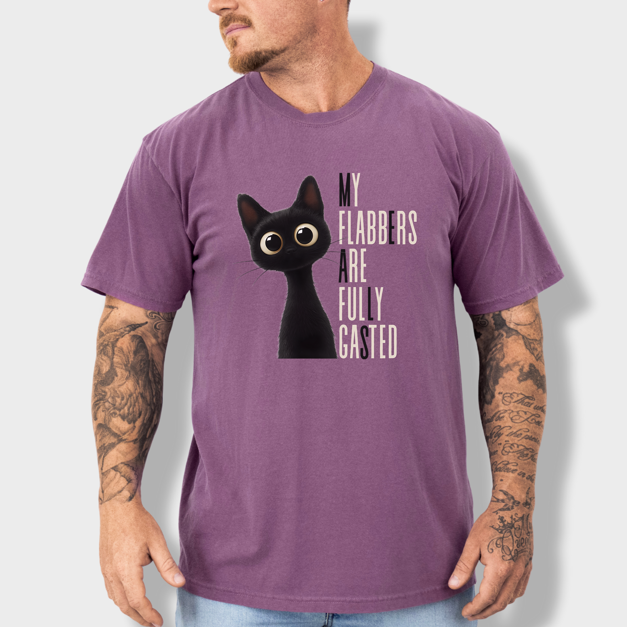 Retro My Flabbers Are Entirely Gasted Cat Graphic Comfort Colors T-Shirt in Berry-T-Shirt-Berry-Fetch N Found