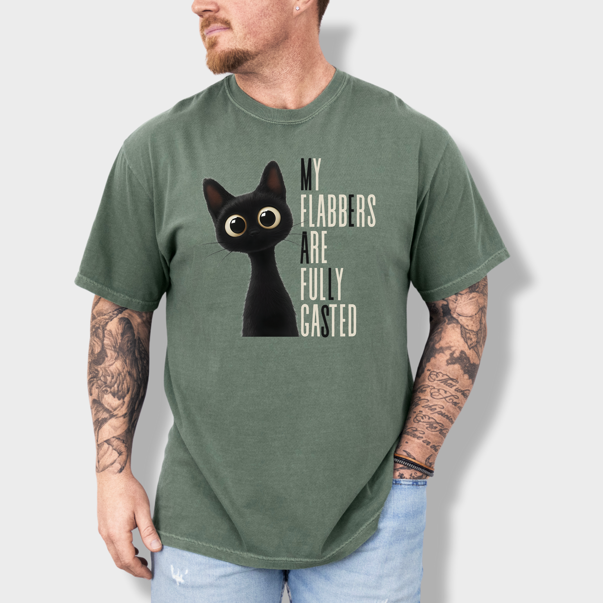 Retro My Flabbers Are Entirely Gasted Cat Graphic Comfort Colors T-Shirt in Moss-T-Shirt-Moss-Fetch N Found