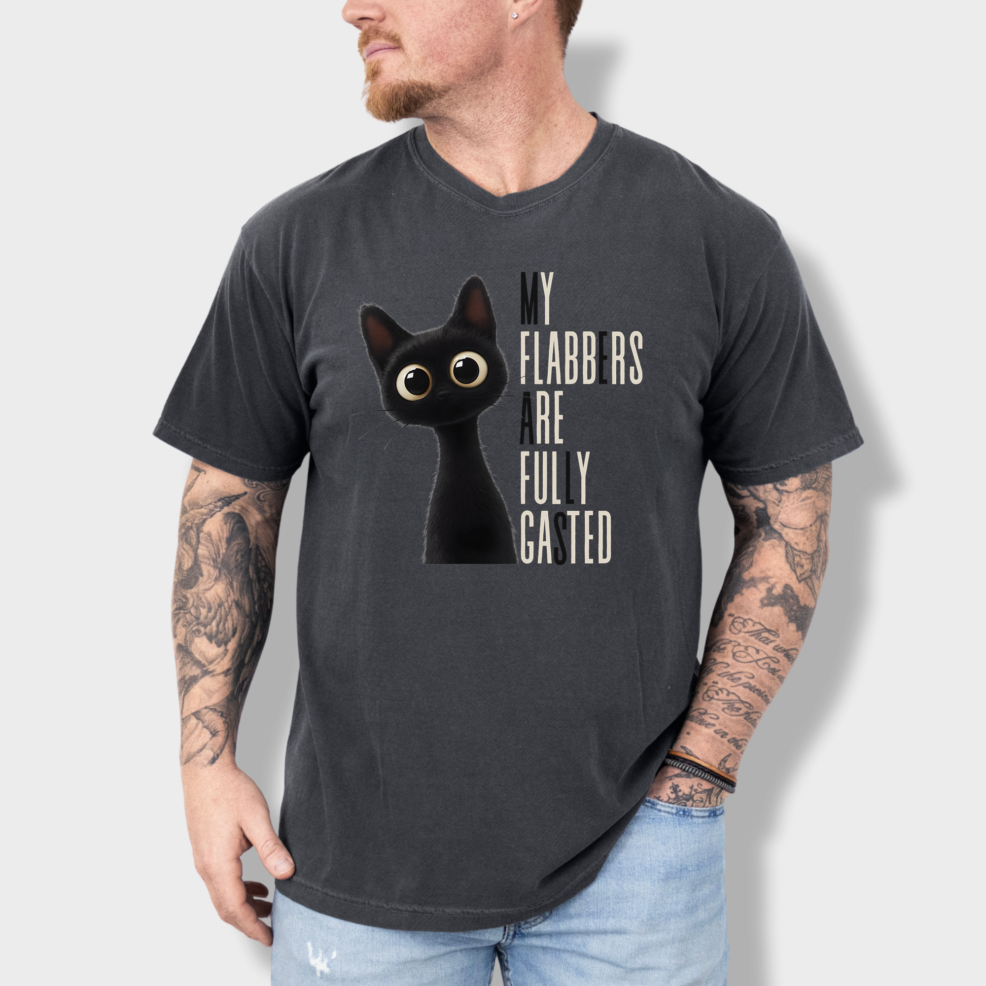 Retro My Flabbers Are Entirely Gasted Cat Graphic Comfort Colors T-Shirt in Pepper-T-Shirt-Pepper-Fetch N Found