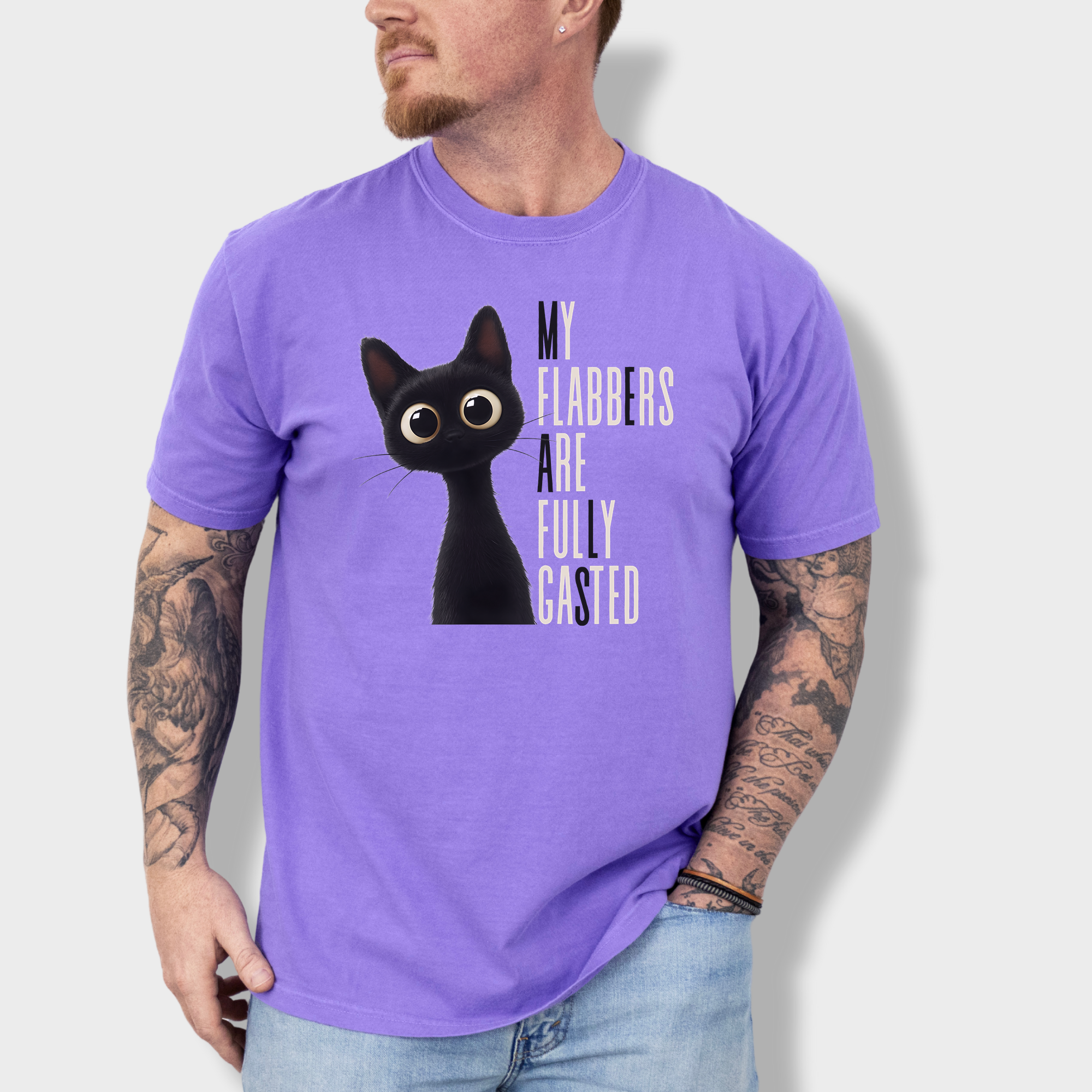 Retro My Flabbers Are Entirely Gasted Cat Graphic Comfort Colors T-Shirt in Violet-T-Shirt-Violet-Fetch N Found