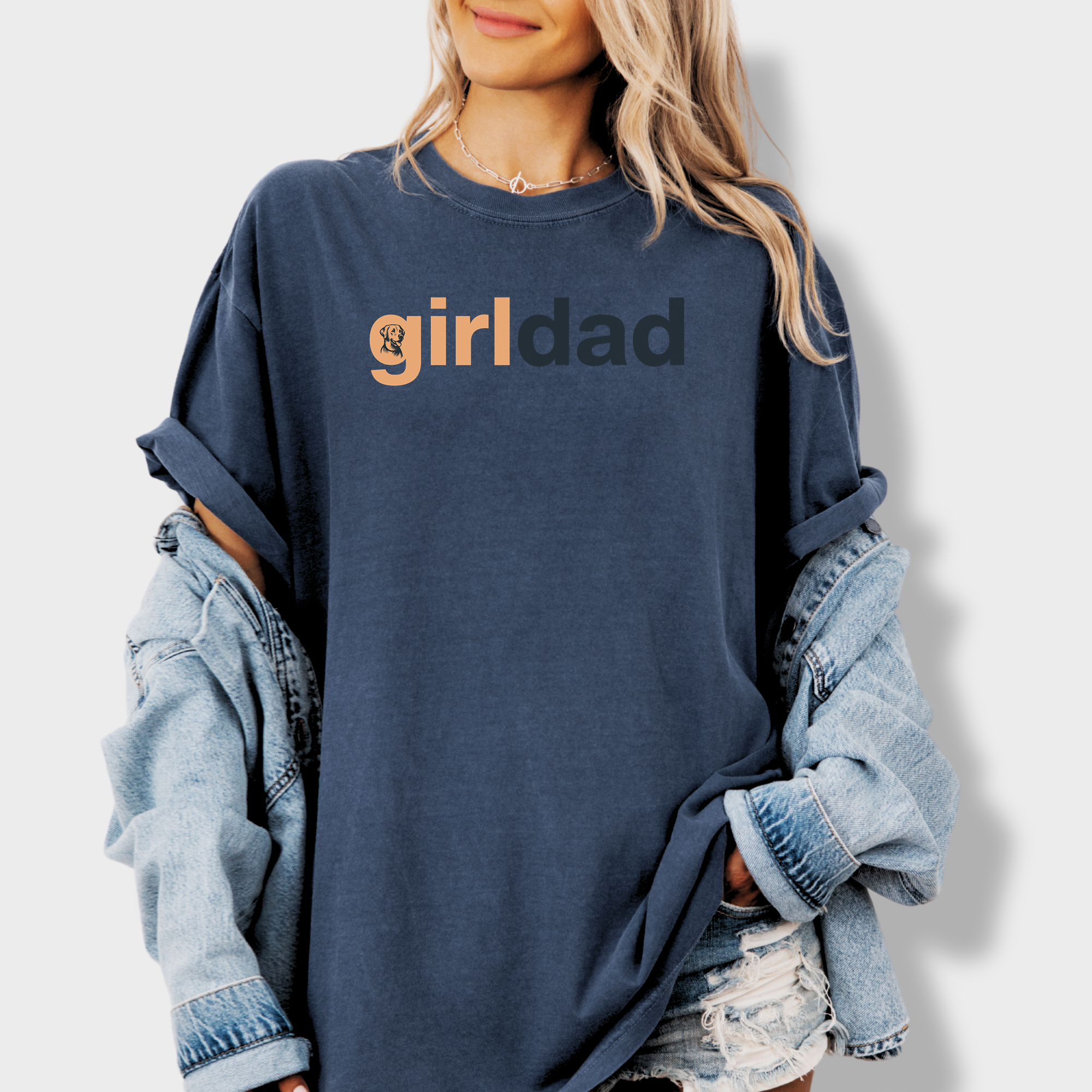 Artistic Girl Dog Dad Dog Text Comfort Colors T-Shirt in Denim-Fetch N Found