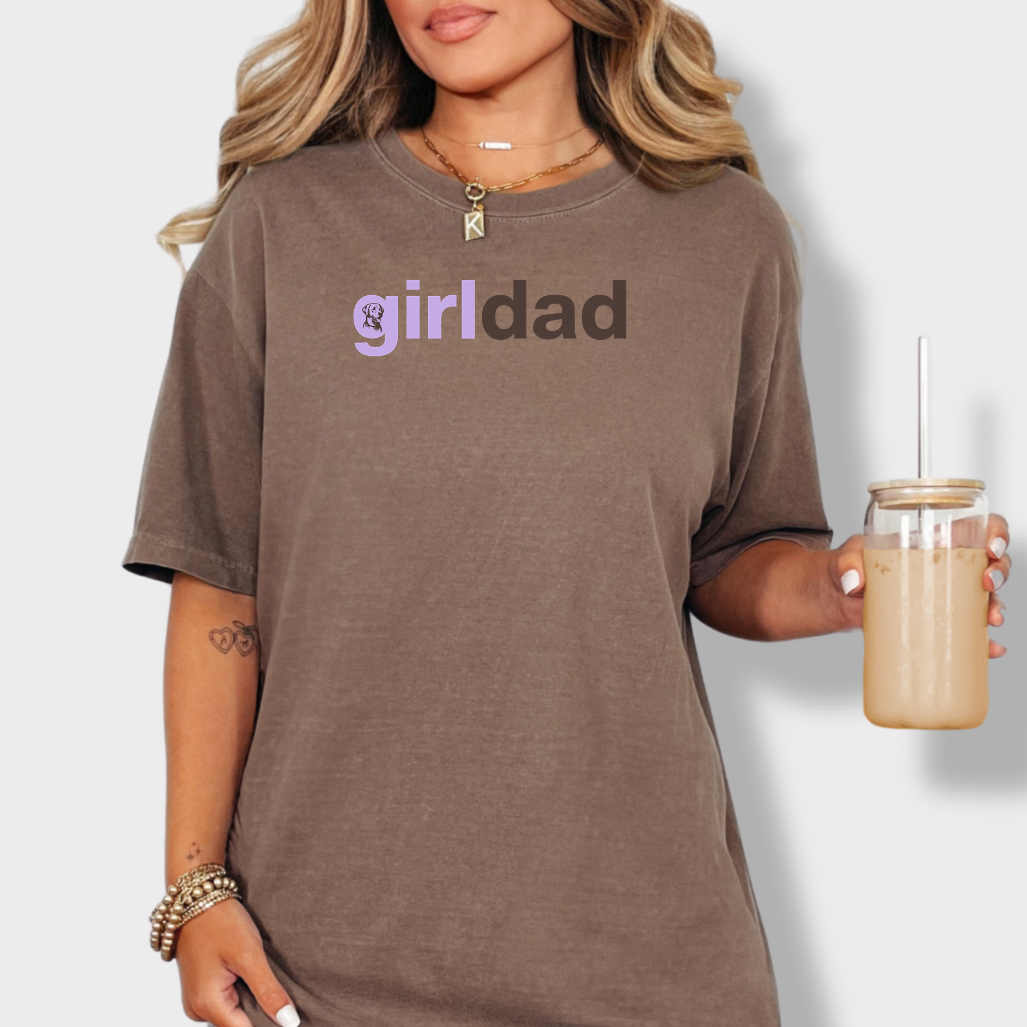 Artistic Girl Dog Dad Dog Text Comfort Colors T-Shirt in Espresso-Fetch N Found